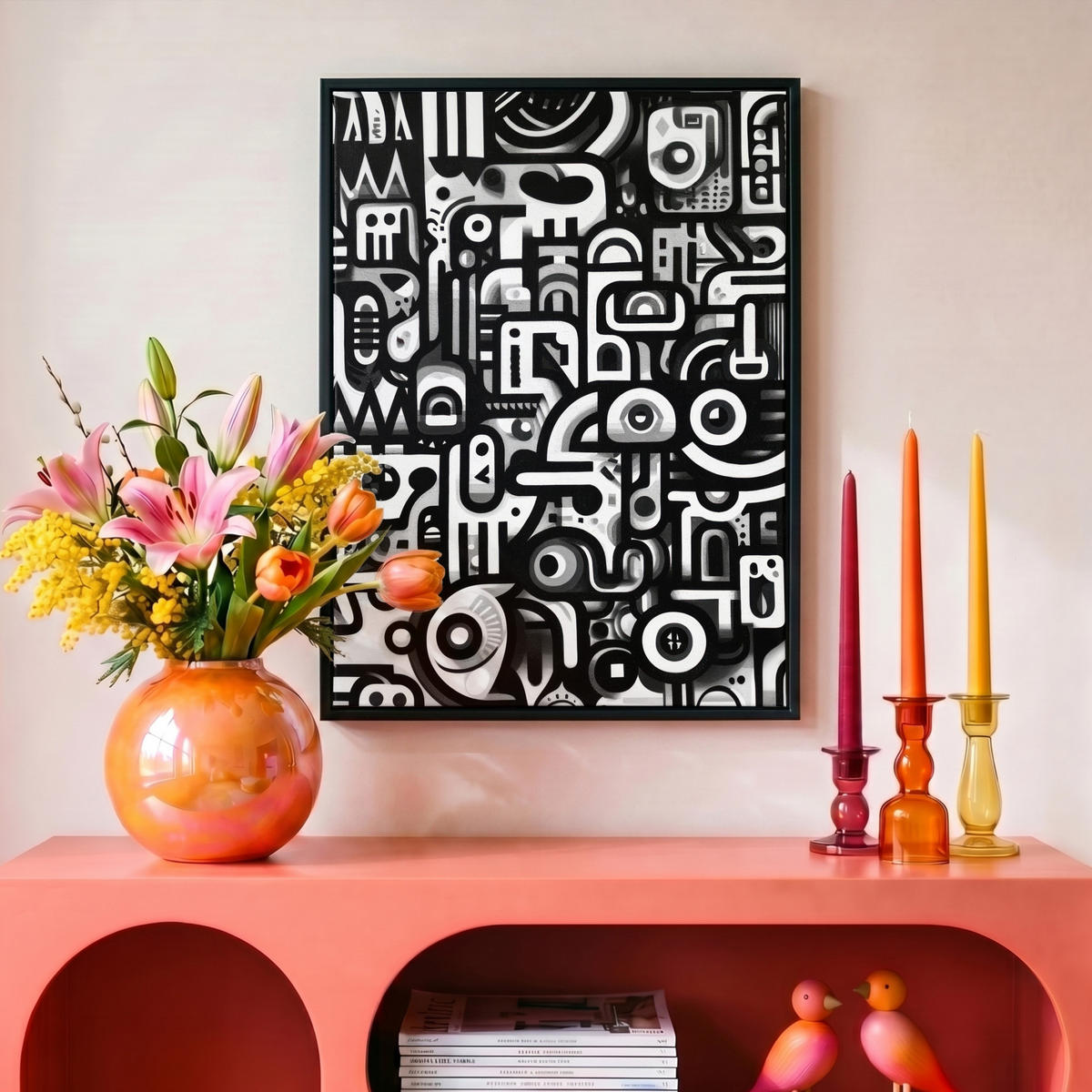 LEINWAND Bilder mit Rahmen - Symbole - Abstrakt - Grafik - Schwarz - 30x40 - Schwarz, Textil (30/40cm) - MuchoWow