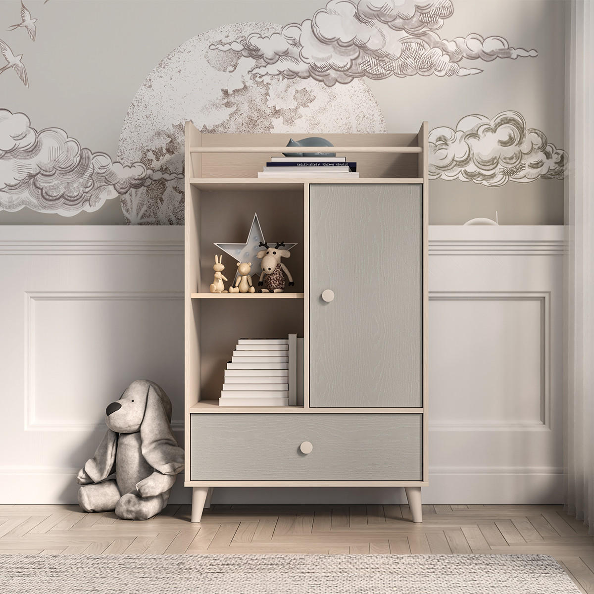 KNIHOVNA Alycia Béžová - Šedá - Efekt dřeva - šedá, dřevo (80/132/40cm) - Petits-meubles