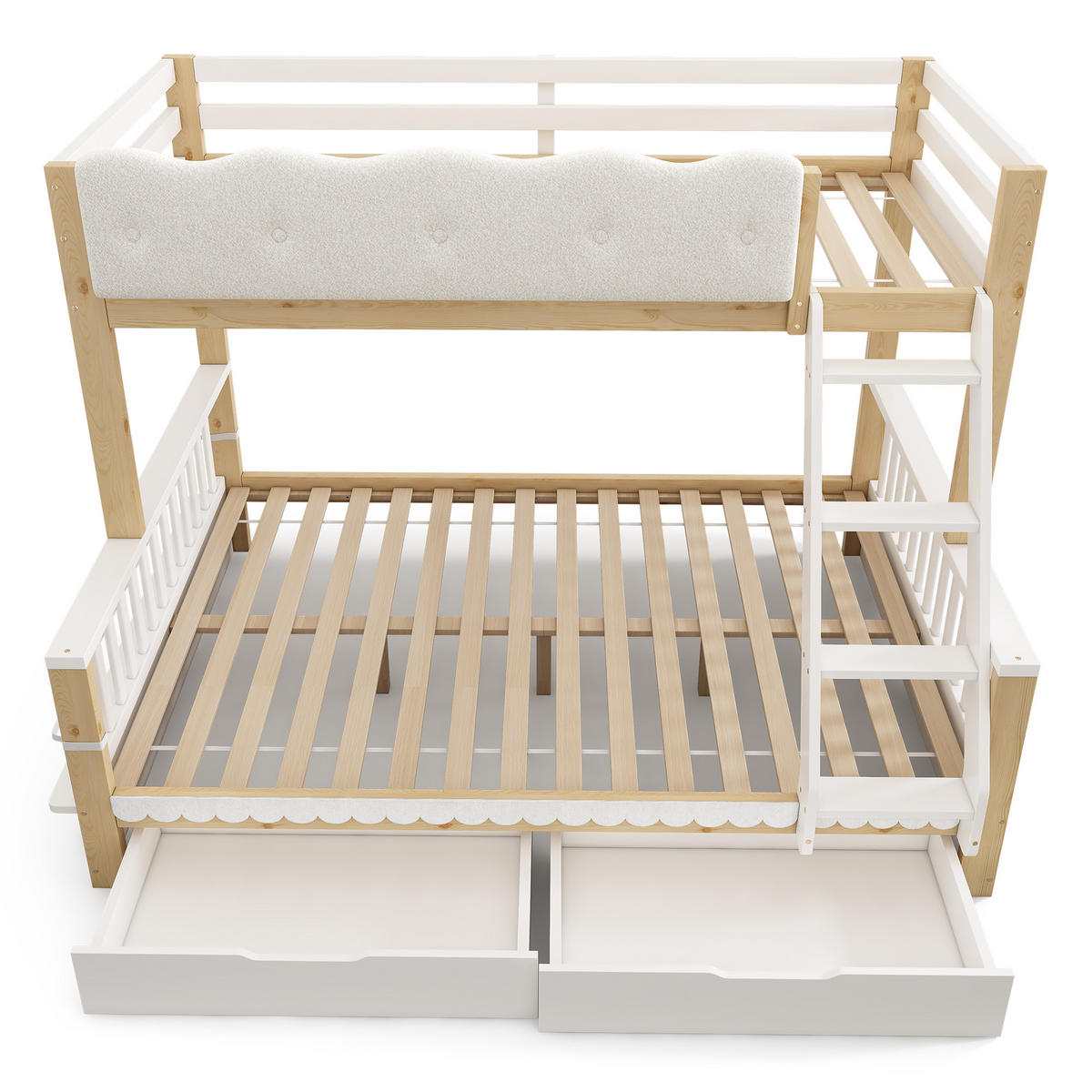 ETAGENBETT 90/140/200 cm DE-32503 mit Wolken-Geländer Weiß/Eiche - Eichefarben, Holz (90/200cm) - ComfortXL