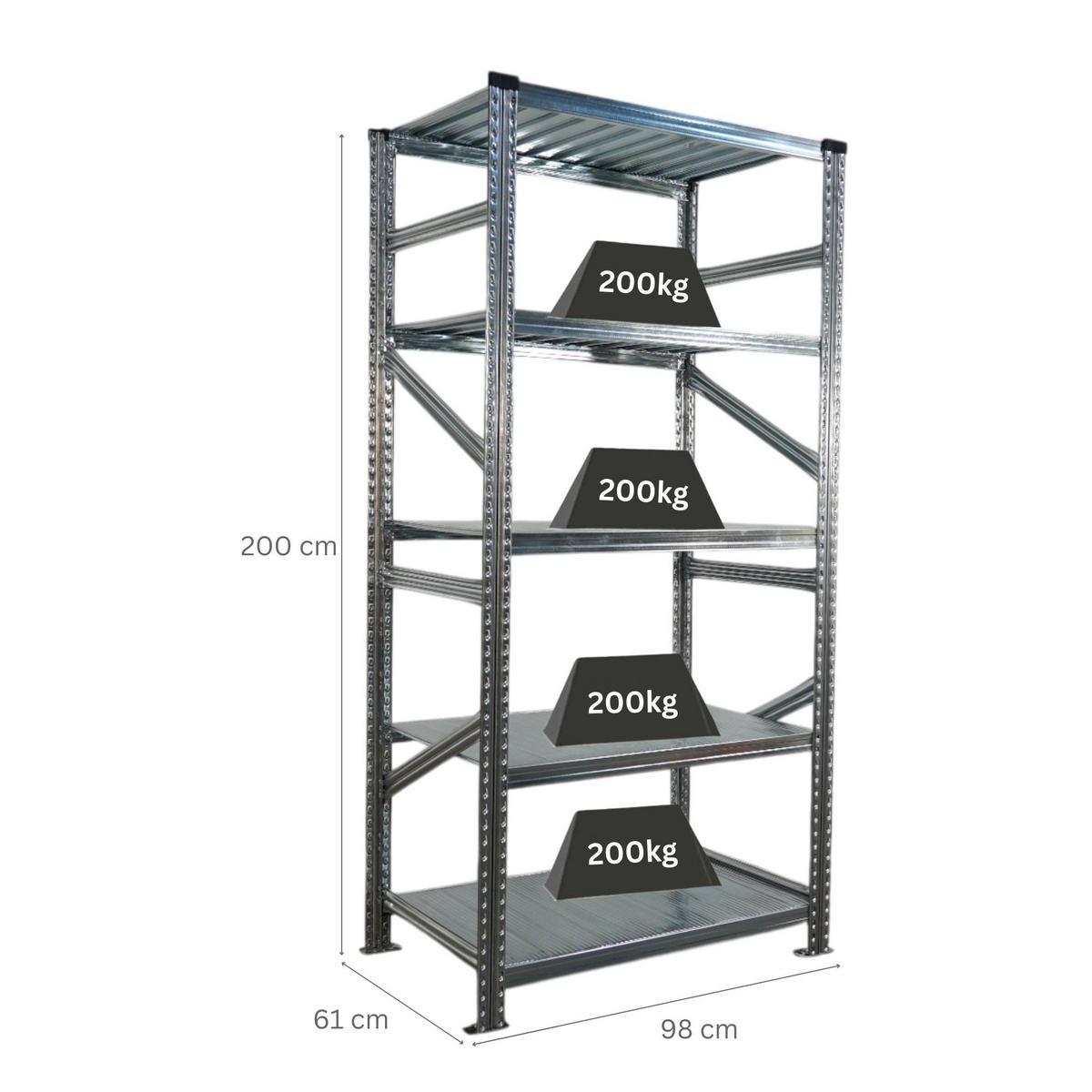 FACHBODENREGAL Proximo 200x90x60cm 5 Ebenen Fachlast 200 kg Beidseitig nutzbar Verzinkt - Silberfarben, Metall (90/200/60cm) - PROREGAL