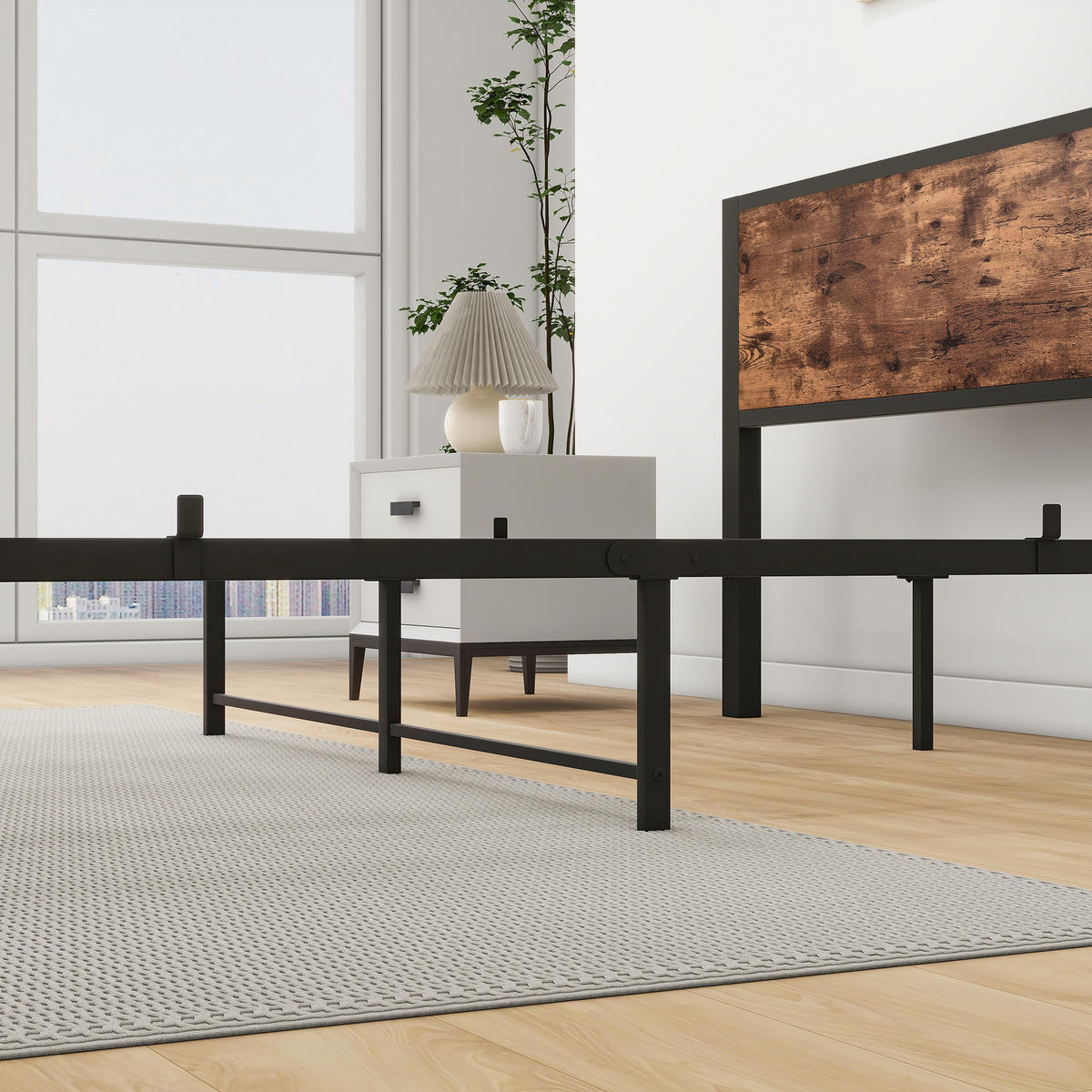 METALLBETT 140x200 cm Stauraum Kopfteil braun - Dunkelbraun, Holzwerkstoff (140/200cm) - LEBENLANG