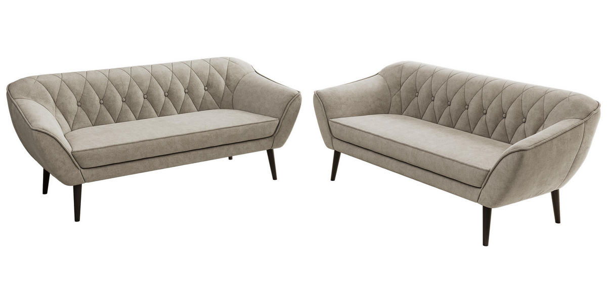 SEDACÍ SOUPRAVA PIRS 3+3 - Šedobéžová Strukturovaná látka - Černé nohy - černá/šedobéžová, kompozitní dřevo/textil (180/75/74cm) - MKS