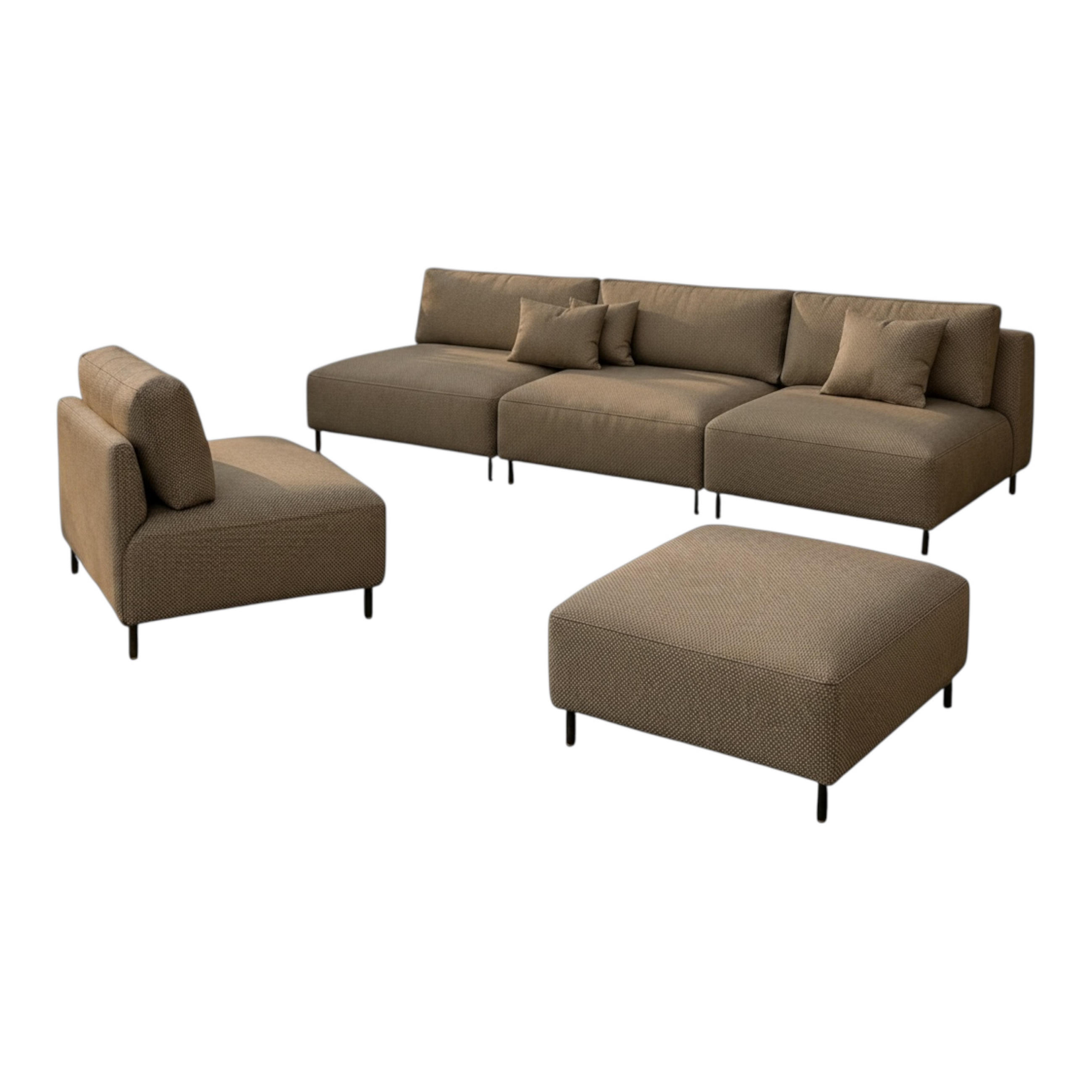 GARTEN Lounge Set SUN – Outdoor Möbel Set mit Sofa, Sessel und Hocker, UV-beständig und wasserabweisend - Braun, Textil - A&J MöbelLand