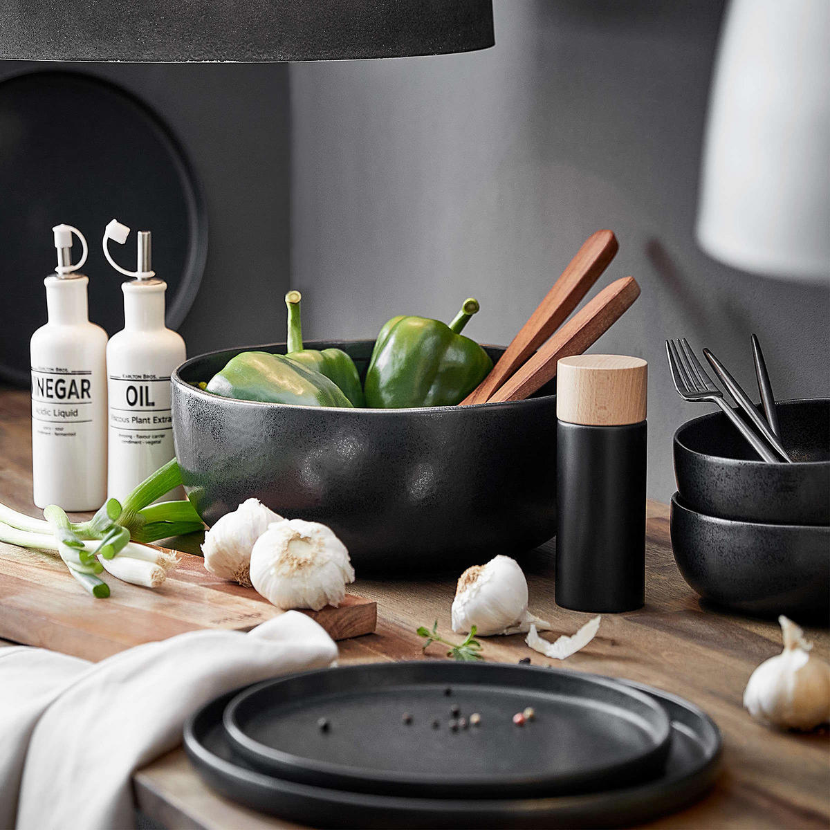 GESCHIRRSET 12-tlg. Casa Nova 4 Personen - Schwarz, Keramik (27/1.7/27cm) - Butlers