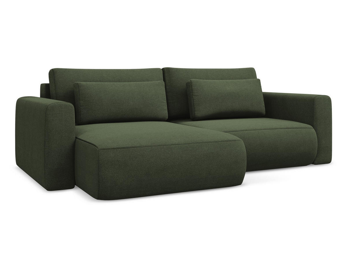 ECKSOFA mit Schlaffunktion Strukturstoff Stoff Grün - Schwarz/Olivgrün, Kunststoff/Textil (149/240cm) - Makamii