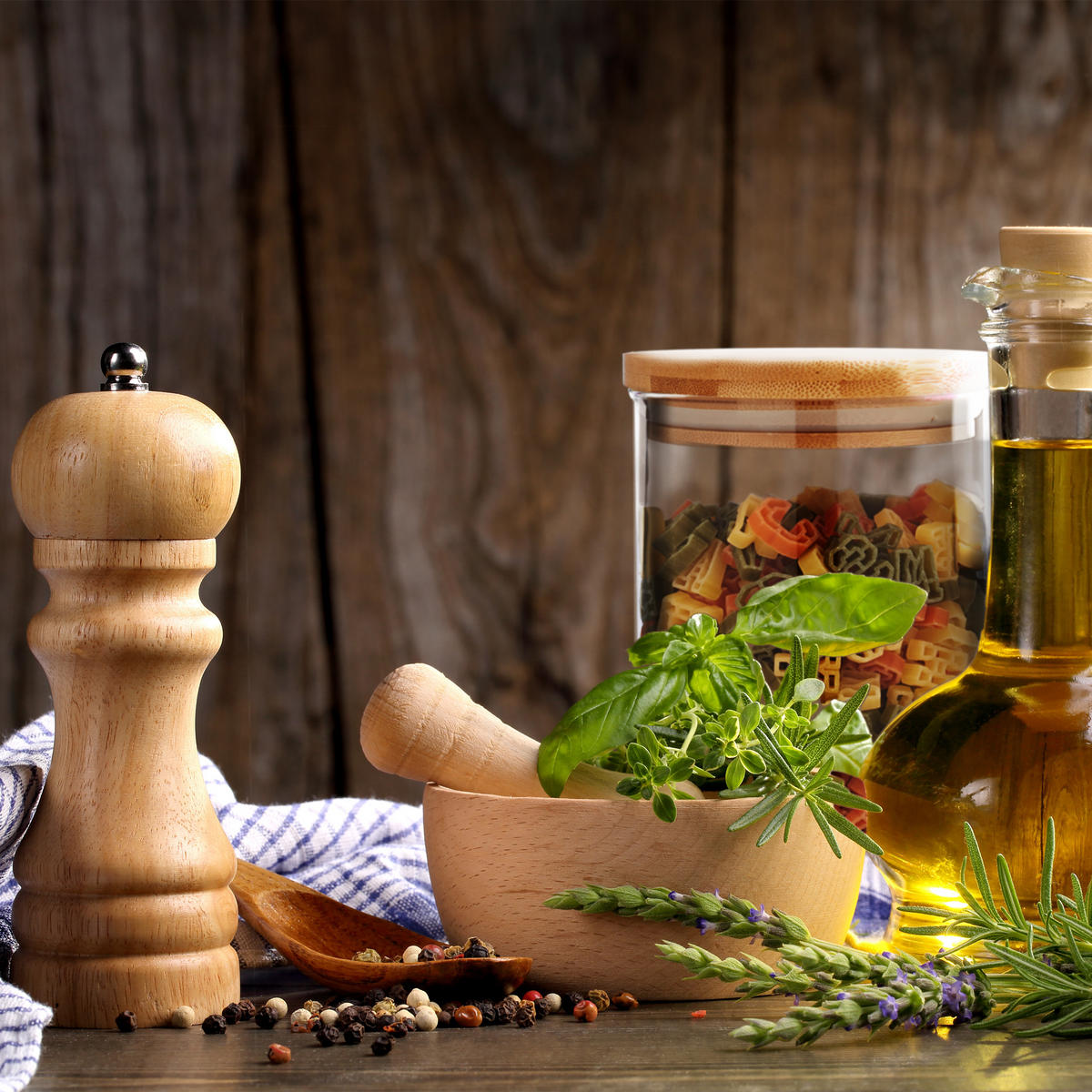 4xVORRATSGLAS - Transparent, Glas/Holz (10/14/10cm) - Relaxdays