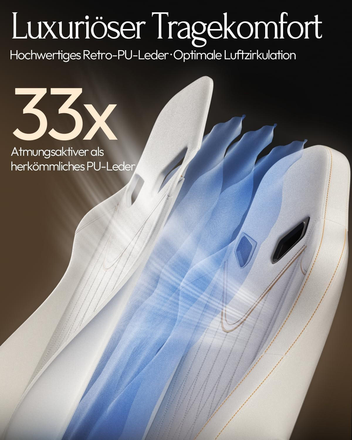 GAMING Stuhl mit Massagefunktion & Lendenwirbelstütze & Nackenstütze - Weiß, Leder (56/123/70cm)