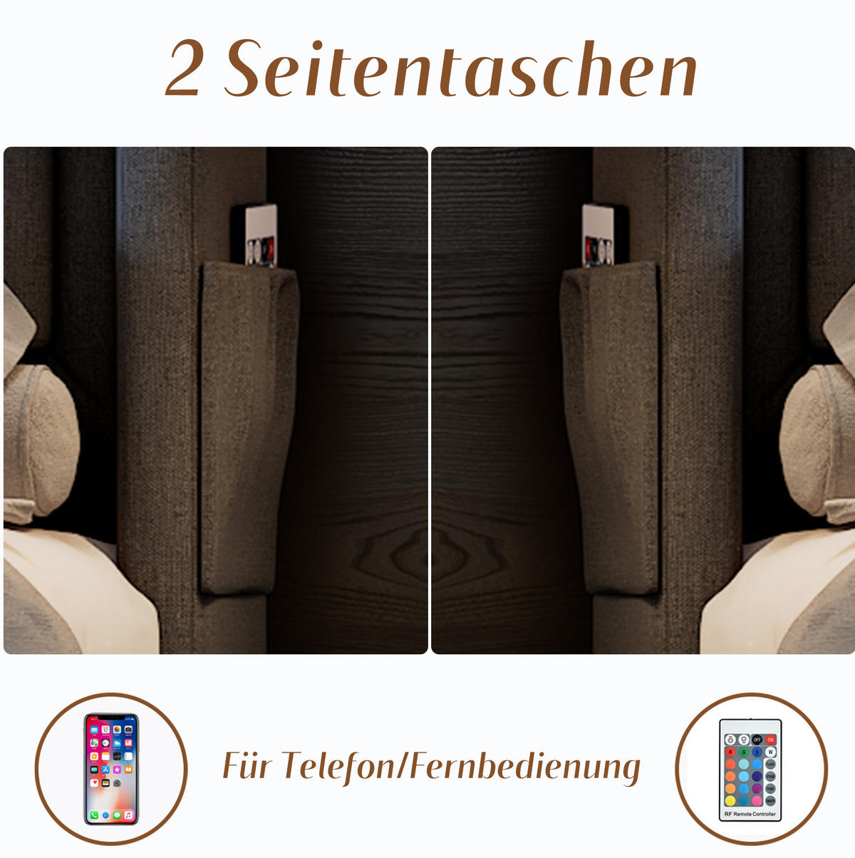 TAPECIRANI krevet 140/200 cm s LED rasvjetom, USB i Type-C priključkom, hidrauličnim prostorom za odlaganje, Siva - siva, tekstil (140/200cm) - Redom