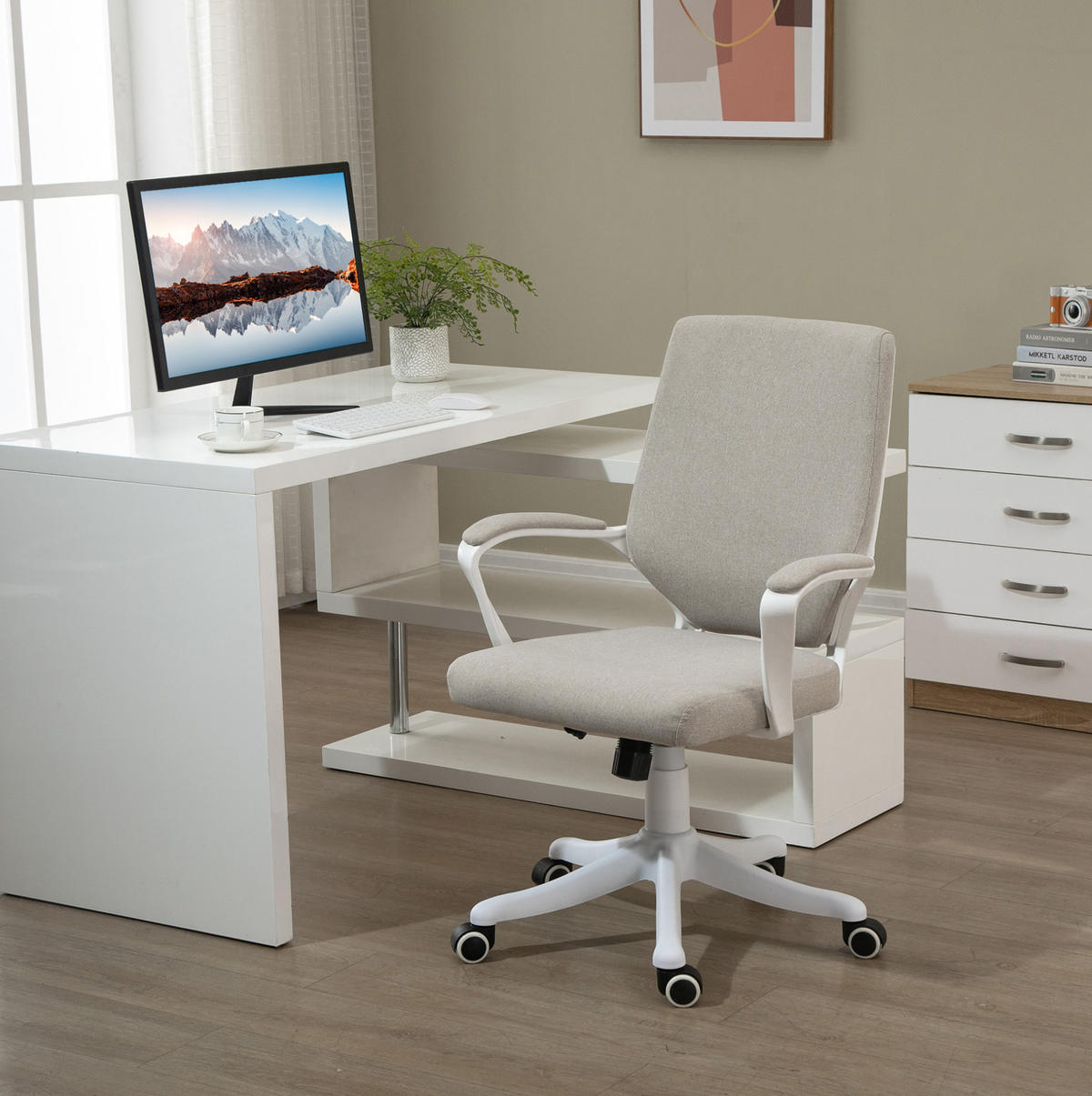 DREHSTUHL 62/69/92-100 cm in Beige mit Lendenwirbelstütze - Beige, Kunststoff (69/100/62cm) - Flora Grace