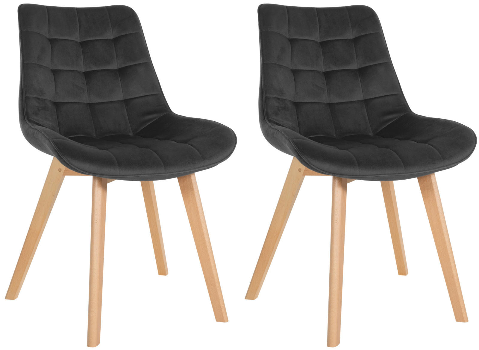 STUHL 2er Set Samt schwarz - Eukalyptusholzfarben/Schwarz, Holz/Textil (54/84/63cm) - CLP