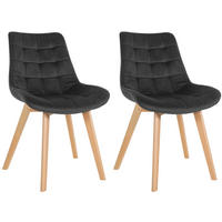 STUHL 2er Set Samt schwarz - Eukalyptusholzfarben/Schwarz, Holz/Textil (54/84/63cm) - CLP