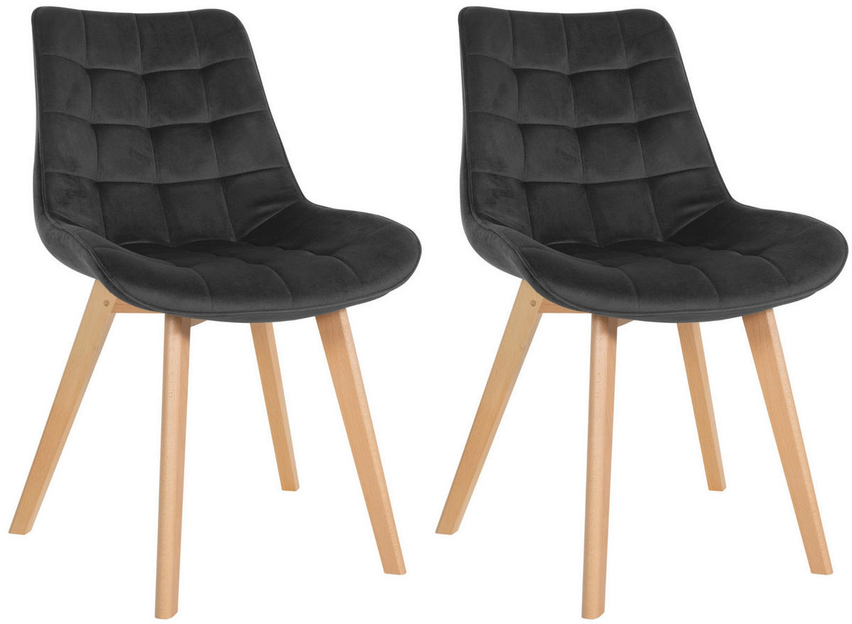 STUHL 2er Set Samt schwarz - Eukalyptusholzfarben/Schwarz, Holz/Textil (54/84/63cm) - CLP