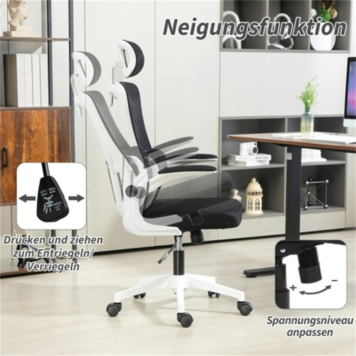 DREHSTUHL Ergonomisch Schwarz, höhenverstellbar & drehbar, Metall-Mesh-Bezug, 60 x 59 x 122 cm - Schwarz, Kunststoff (60/122/59cm) - Albatros