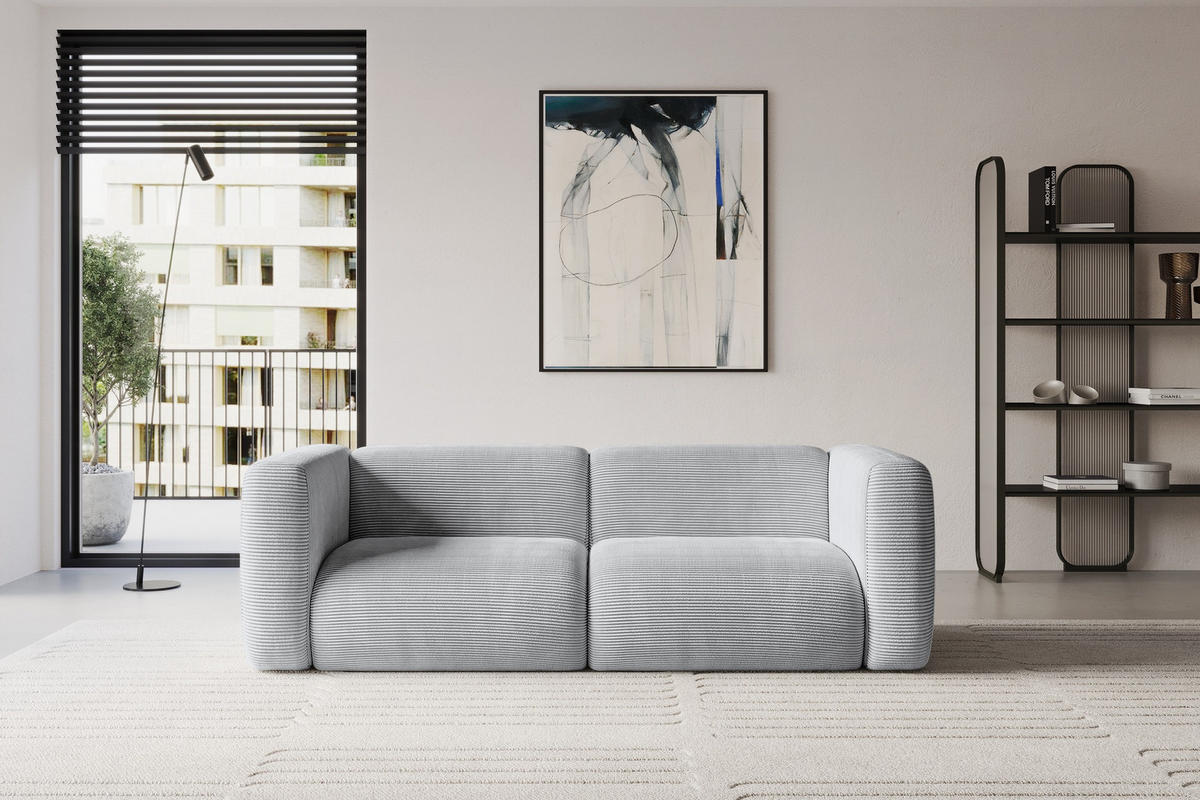 MODULARES Sofa 2-SITZER MIRA-S1 228x89x70 Grau cm Cord - Blaugrau/Schwarz, Holzwerkstoff/Kunststoff (228/70/89cm) - ALTDECOR