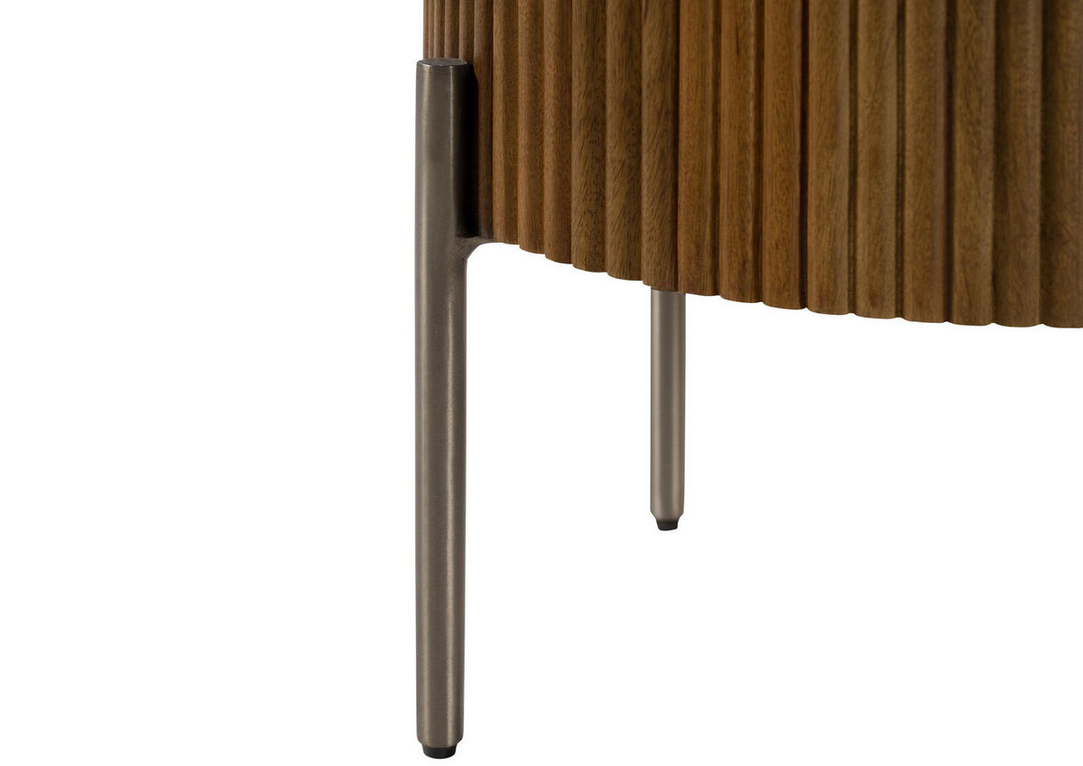 BEISTELLTISCH rund Mango 40x40x52 braun lackiert / Marmor weiß BARCELONA #230 - Braun, Holz (40/40/52cm) - Massivmoebel24
