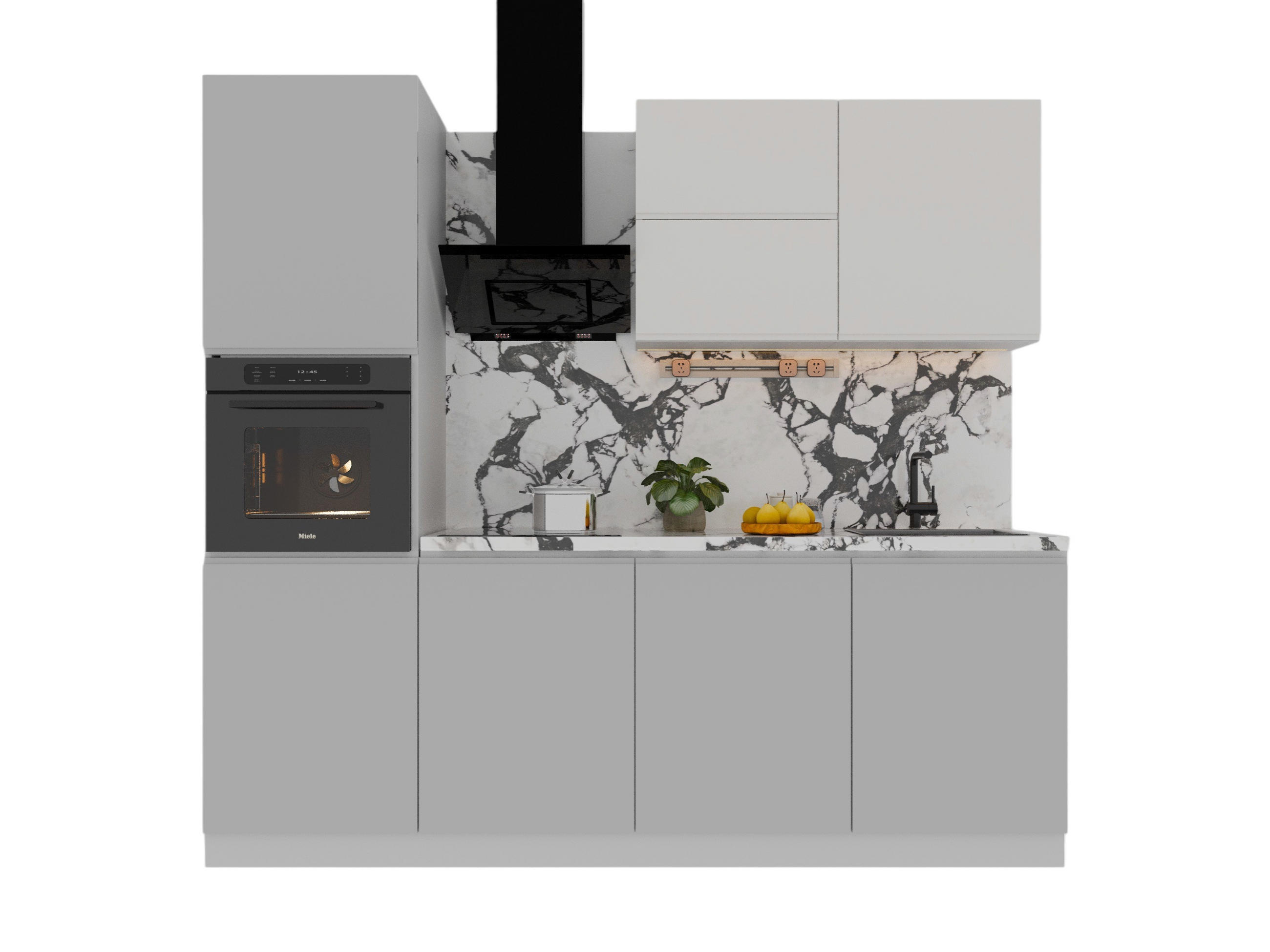 KÜCHENZEILE 240 cm Glanzia – KU-S05 – Grau / Weiß – Hochglanz - Weiß Hochglanz/Grau, Holzwerkstoff (240/212/60cm) - hi-markt