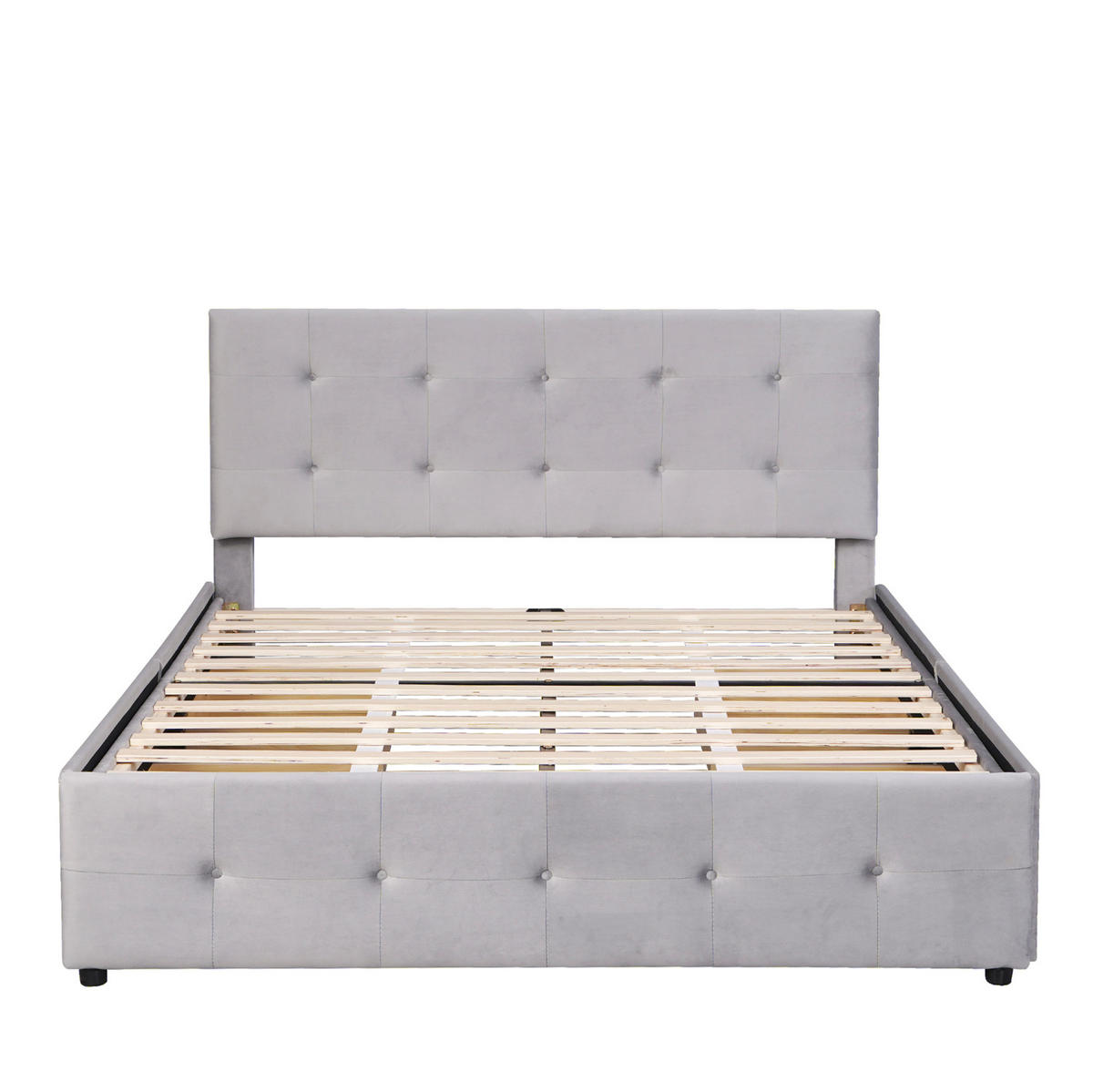 BETT mit 4 Schubladen 140x200 cm Samt Gray - Grau, Holz (140/200cm) - Meubliv