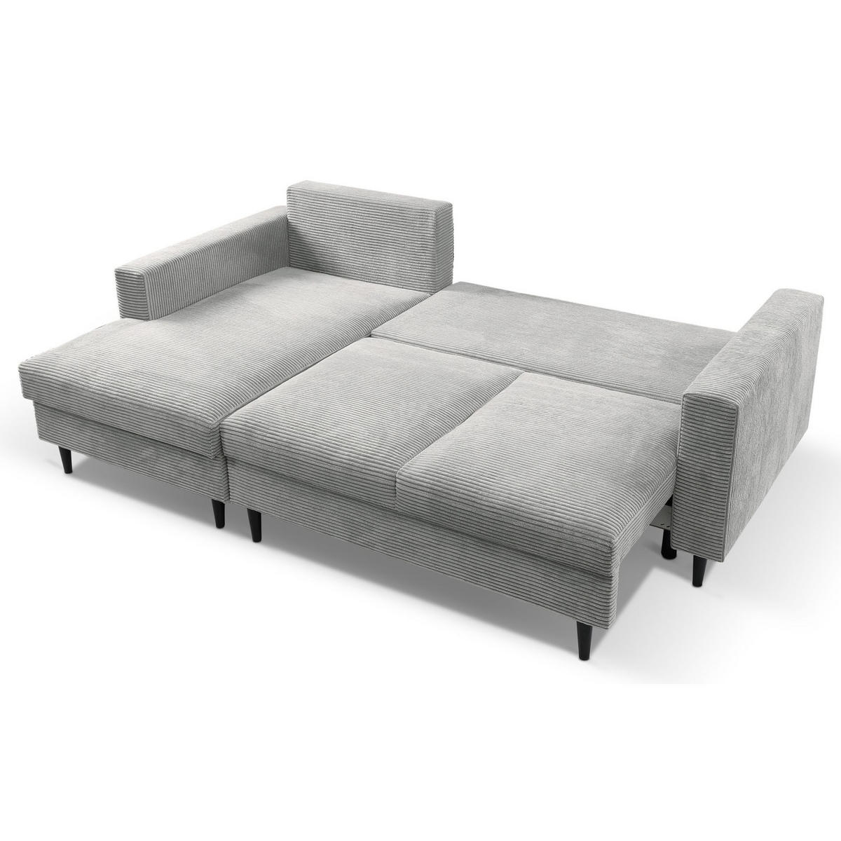 ECKSOFA Nalika Hellgrau mit Cordbezug - Hellgrau/Schwarz, Holz/Textil (230/143cm) - Selsey