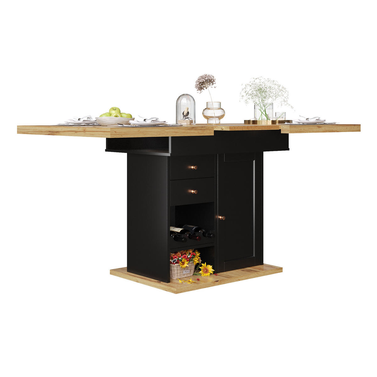 AUSZIEHTISCH Holzoptik 110-140/80/75 cm - Schwarz, Holz (80/110/75cm) - PANGIVO