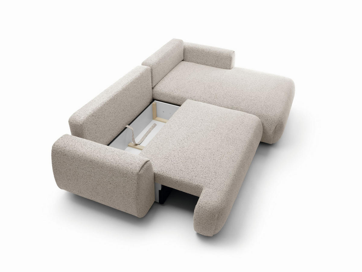 ECKSOFA ZEST Grau Geflochtener Stoff mit Schlaffunktion - Grau, Holz (270/167cm) - MASSENO