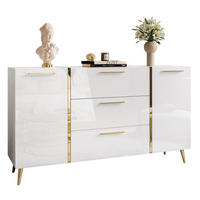 SIDEBOARDS MIT SCHUBLADEN ONYX AUF GOLDENEN BEINEN HOCHGLANZ 158 CM - Weiß, Holzwerkstoff (158/88/41.3cm) - Lookway