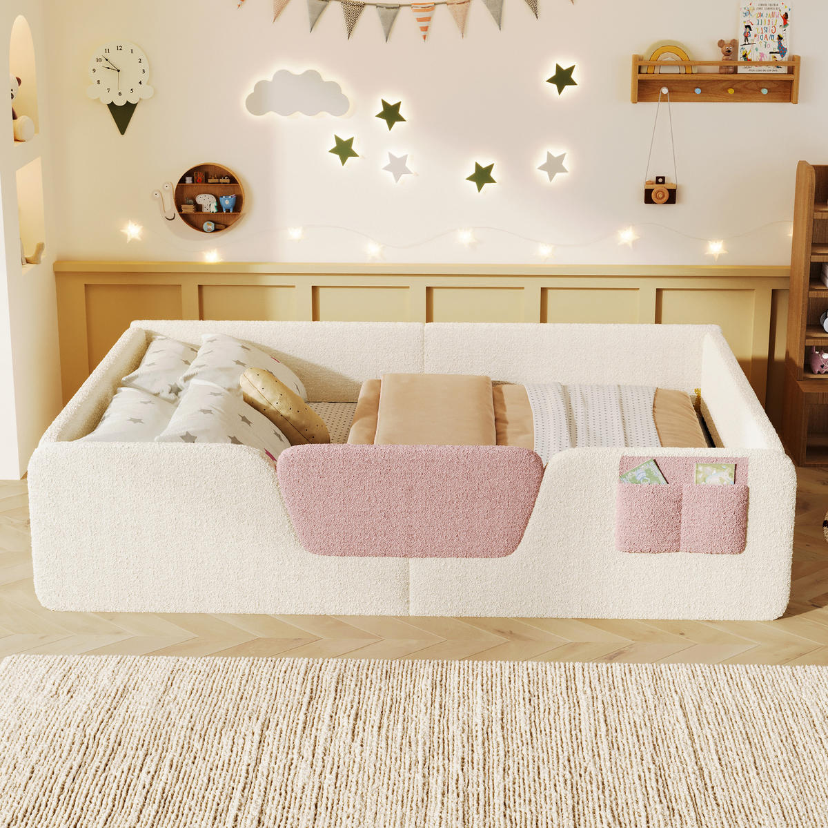 POLSTERBETT 140/190 cm beige aus Velours mit Seitengittern - Beige, Textil (140/190cm) - OKWISH