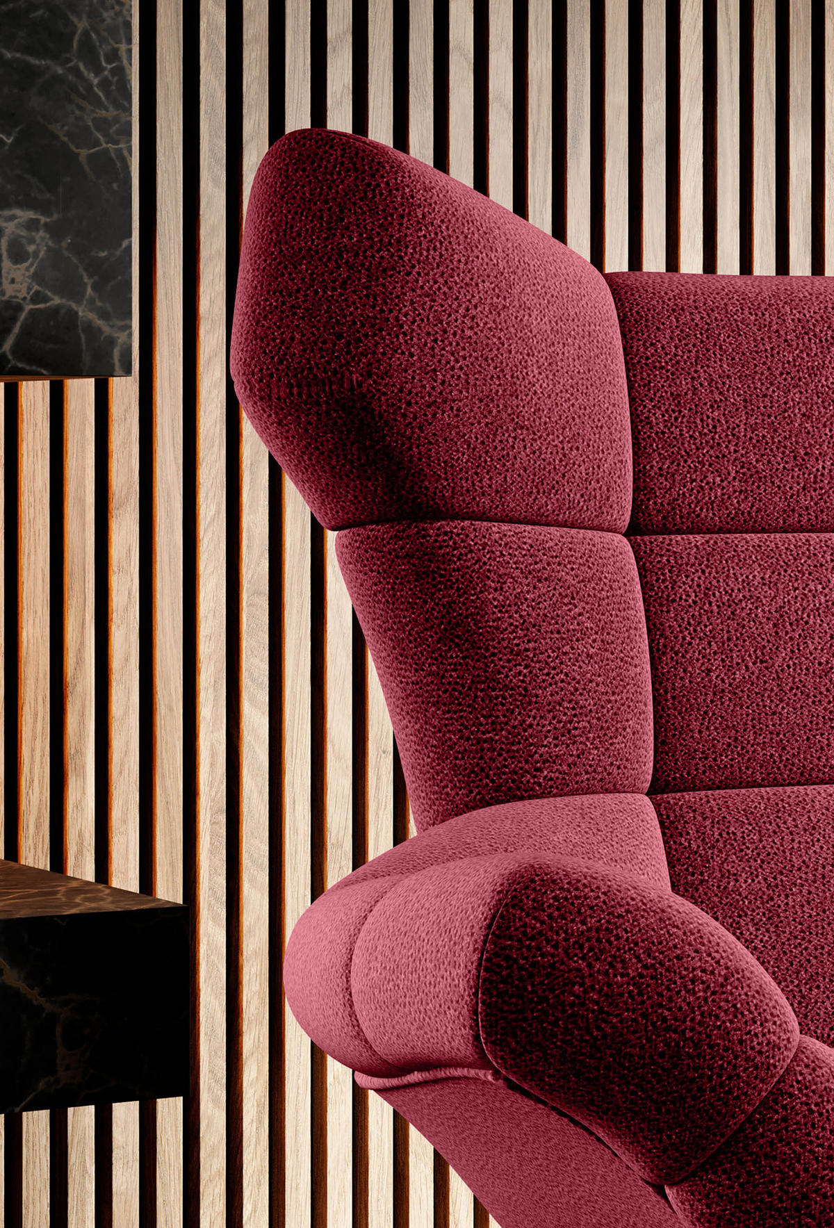 SESSEL SENSI Relaxstuhl mit 360° Drehung und Schwingfunktion – Lux-Schaumkissen, Bordeaux, 104x46x119 cm - Rot/Schwarz, Holz/Textil (104/119/84cm) - DomoHome