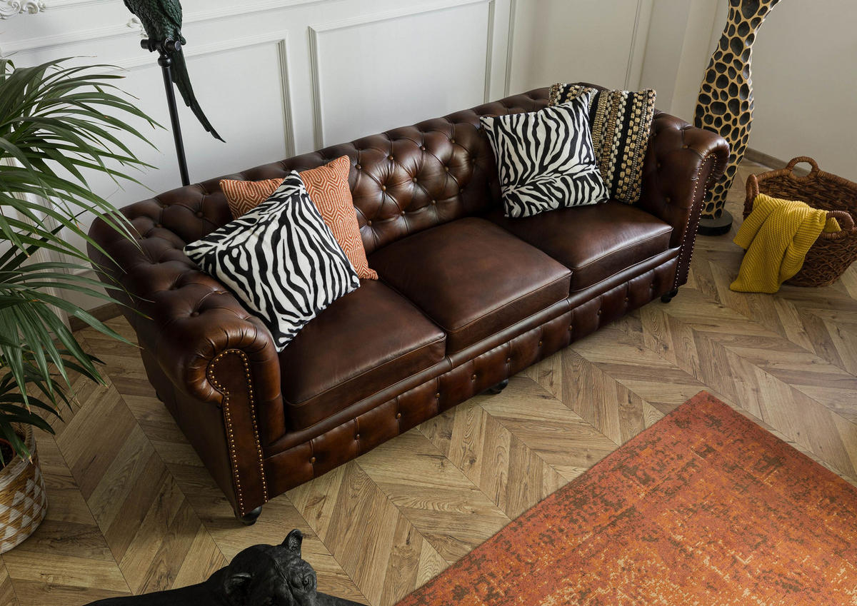 SOFA 3-Sitzer Echtleder 216x82x75 braun CHESTERFIELD #103 - Braun, Leder (216/75/82cm) - Massivmoebel24