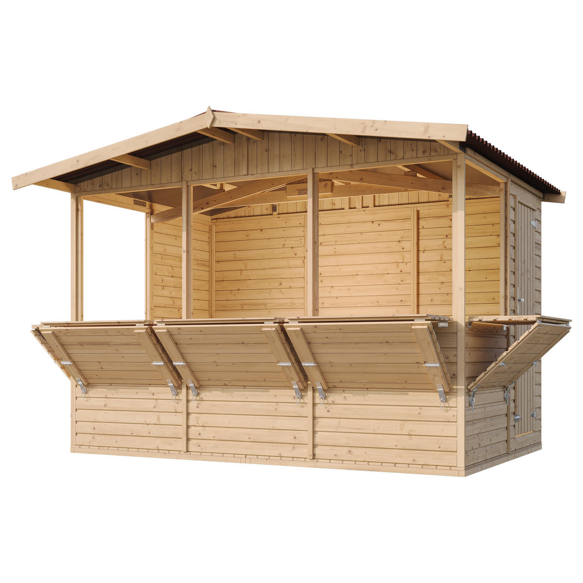 MARKTBUDE Holz, Gartenhaus, FÜNF FENSTER - 200x300/6 m2 M150B - Beige, Holz (336/232/263cm) - Timbela