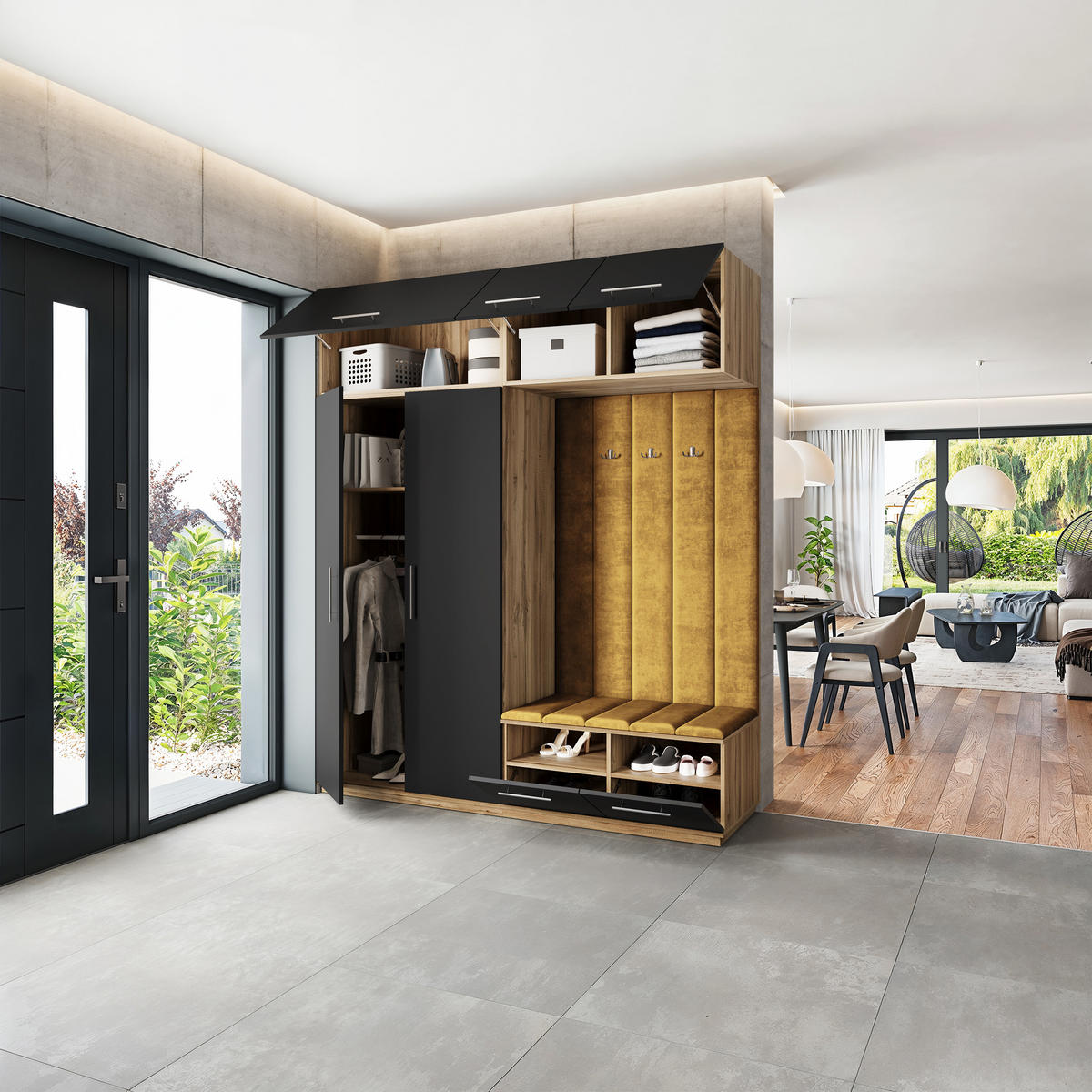 GARDEROBENSCHRANK REMA 200/240/60 cm Modern Garderobe-Set Eiche Wotan - Gelb/Eiche Wotan, Holzwerkstoff (200/240/60cm) - MASSENO