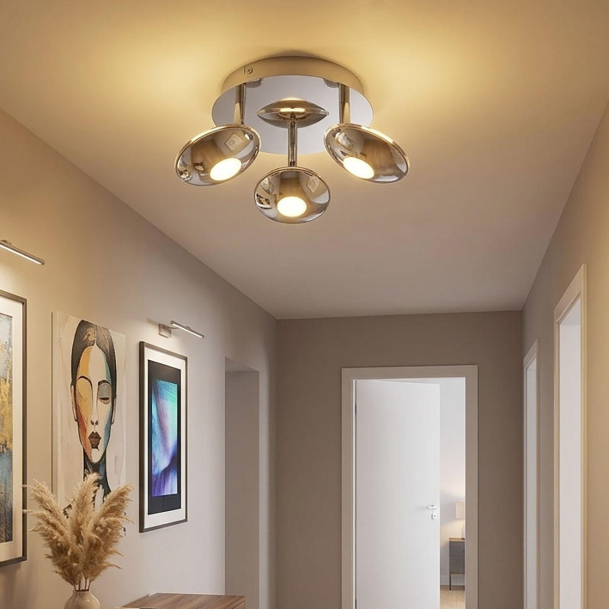LED DECKENLEUCHTE Chrom satiniert Silber - Silberfarben, Metall (20/20/15cm) - Globo Lighting