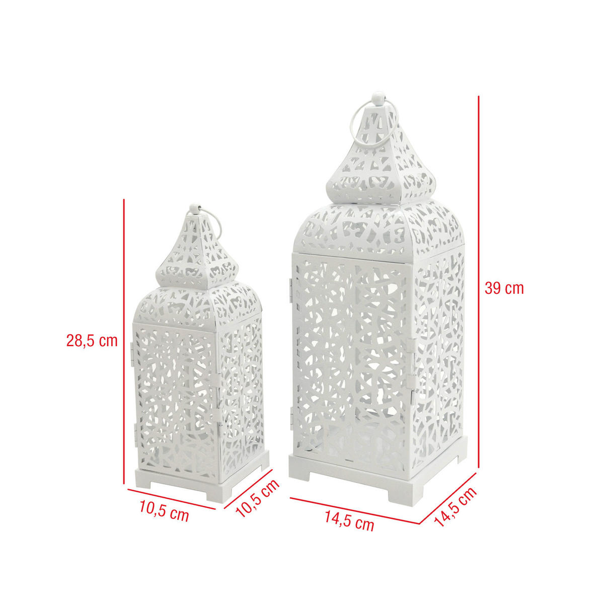DEKORATIVES LATERNEN SET, 2 pieces Weiß 15/15/39 cm - Weiß, Metall (15/39/15cm) - Mobili Rebecca