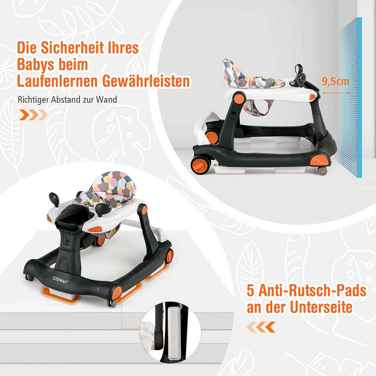 LAUFLERNHILFE Kappbar Schwarz - Schwarz, Kunststoff (60/55/73cm) - COSTWAY