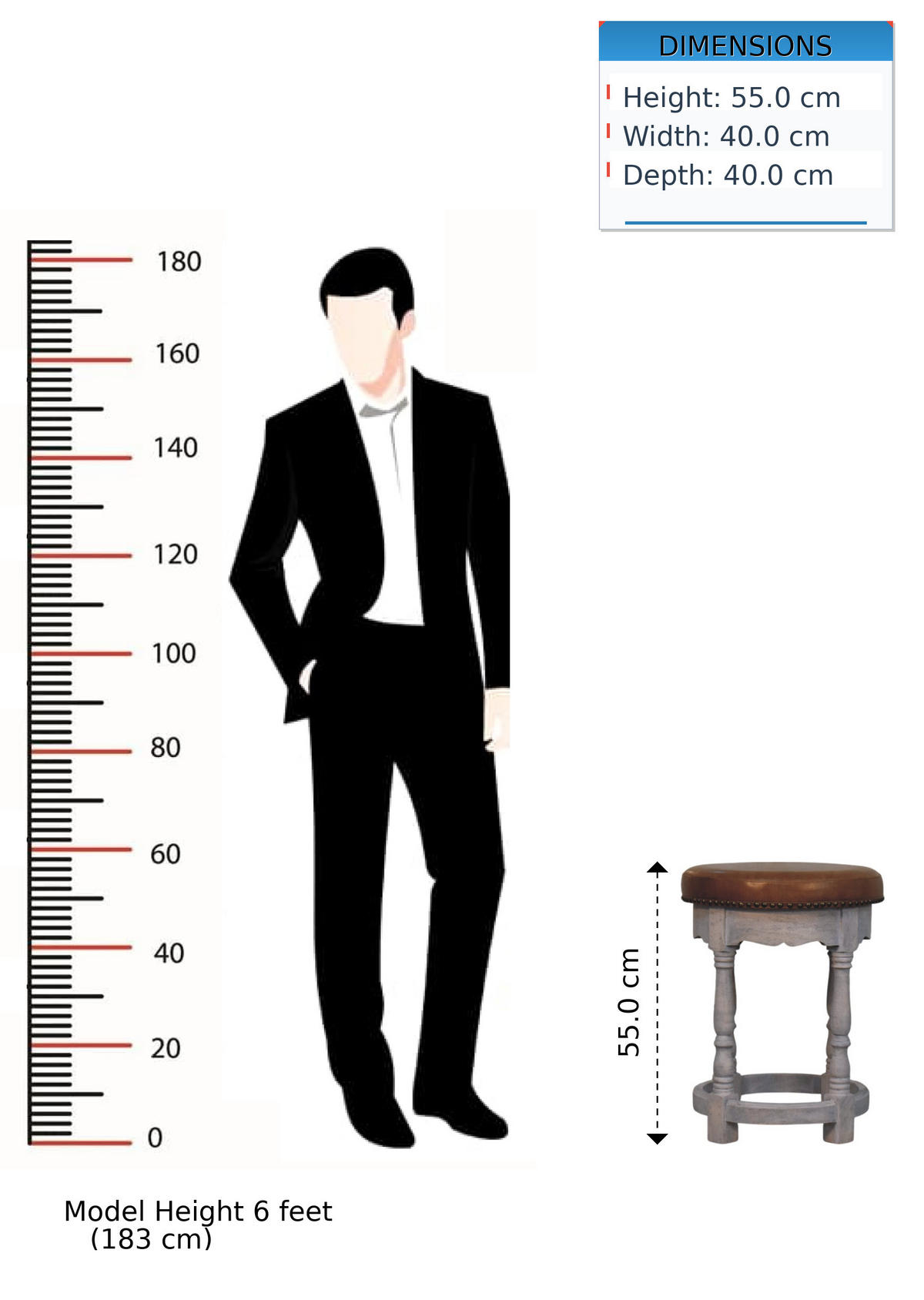 HOCKER mit Acid-Wash-Finish, Ledersitz, grau und braun - Braun, Leder/Holz (40/55/40cm) - Artisan Furniture