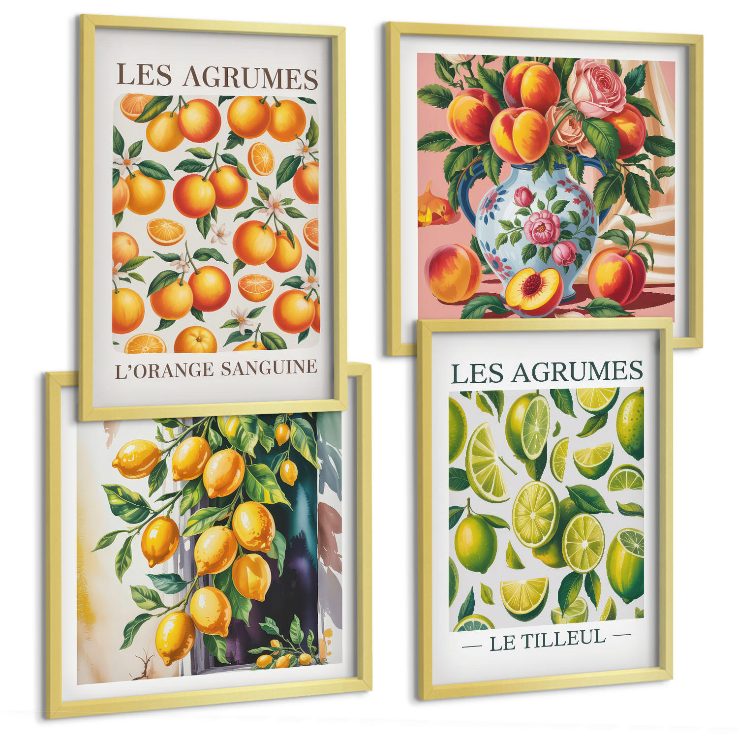 BILDER SET 4er Set - 50x50 cm & 40x60 cm Goldrahmen - Frische, farbenfrohe Zitrusfrüchte - Goldfarben, Kunststoff (50/50cm) - TULUP