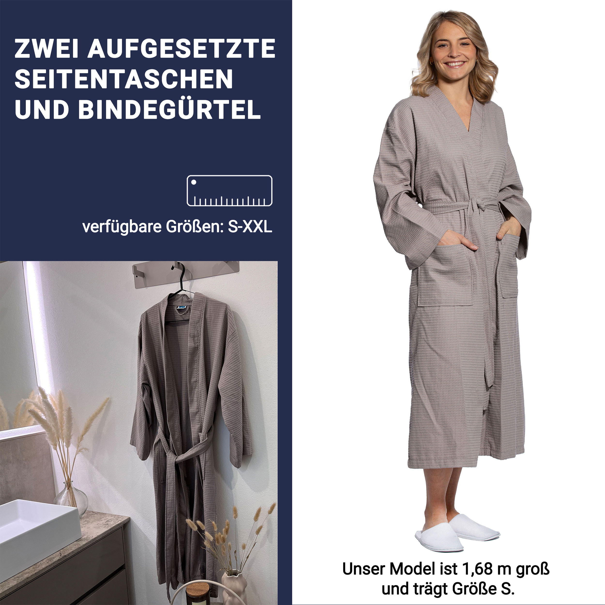 Thumbnail - Zollner Bademantel,, Grau, Textil, Gr. XXL cm, unisex, Oeko-Tex® Standard 100, Badtextilien, Bademäntel