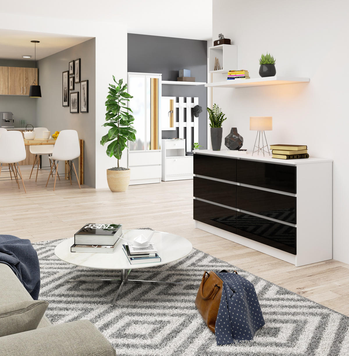 KOMMODE Weiß, Schwarz Glanz 77/138/40 - Weiß, Holzwerkstoff (138/77/40cm) - RAUMHIRSCH FURNITURE