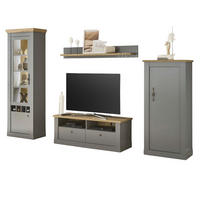 WOHNWAND grau, Artisan Eiche 4-teilig 291 cm, Wohnkombination im Landhaus-Stil - Silberfarben/Hellgrau, Glas/Holzwerkstoff (291/201/44cm) - Furn.Design