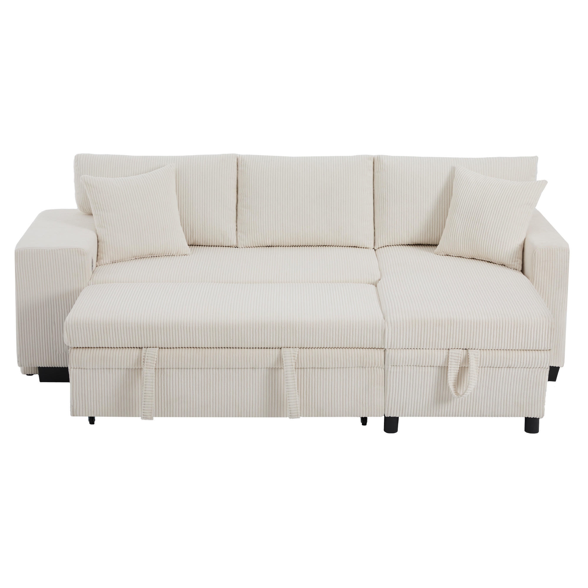 SOFA L-Form Klappsofa Schlaffunktion USB Stauraum Umbau Sofa 3-Sitzer - Beige, Holz (73/53.98cm) - FLIEKS
