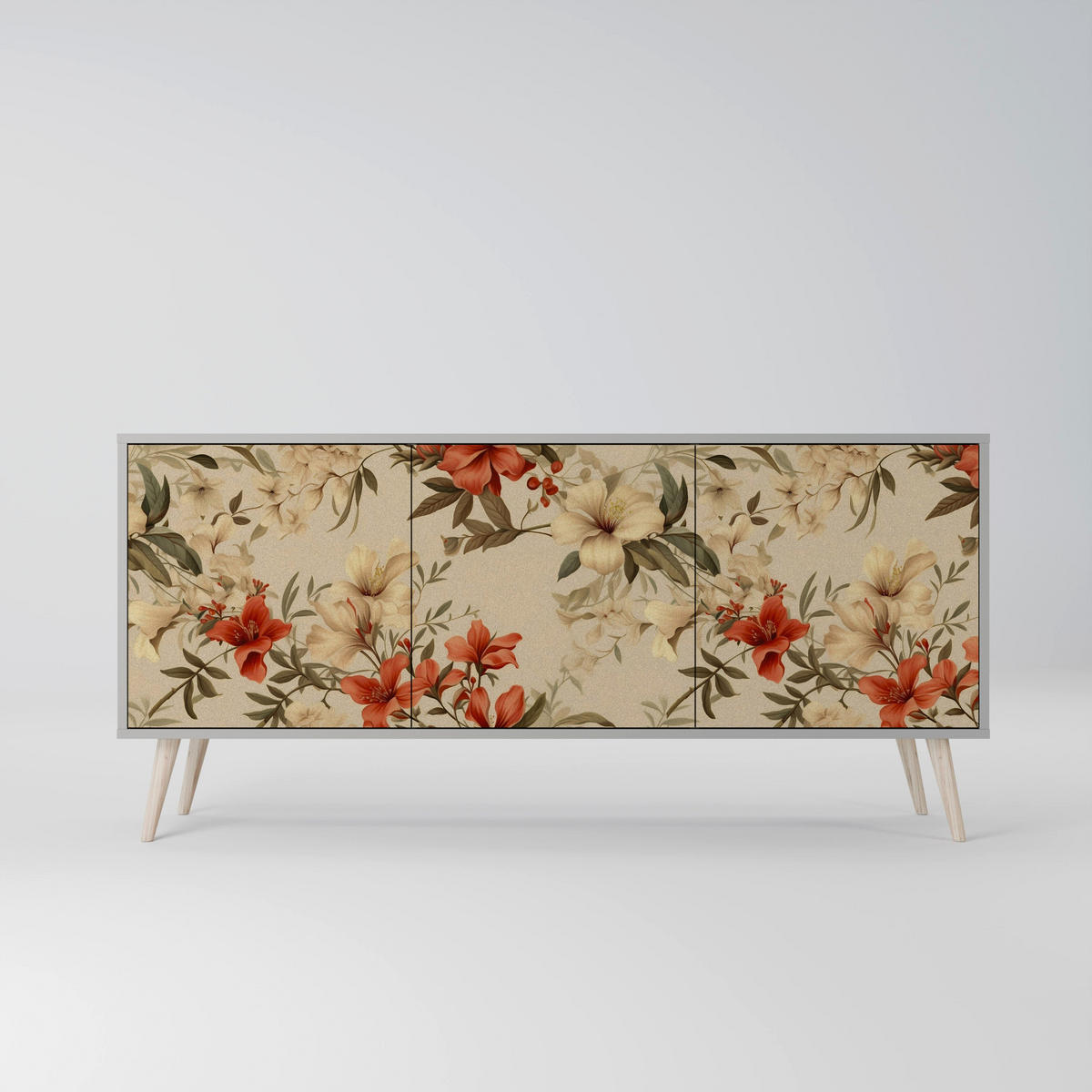 SIDEBOARD BLOOMING HARMONY, Eicheneffekt, 164,5x42x77,5 cm, 3 Türen - Eichefarben/Buchefarben, Holzwerkstoff/Buchenholz (164.5/77.5/42cm) - SpaceRebels