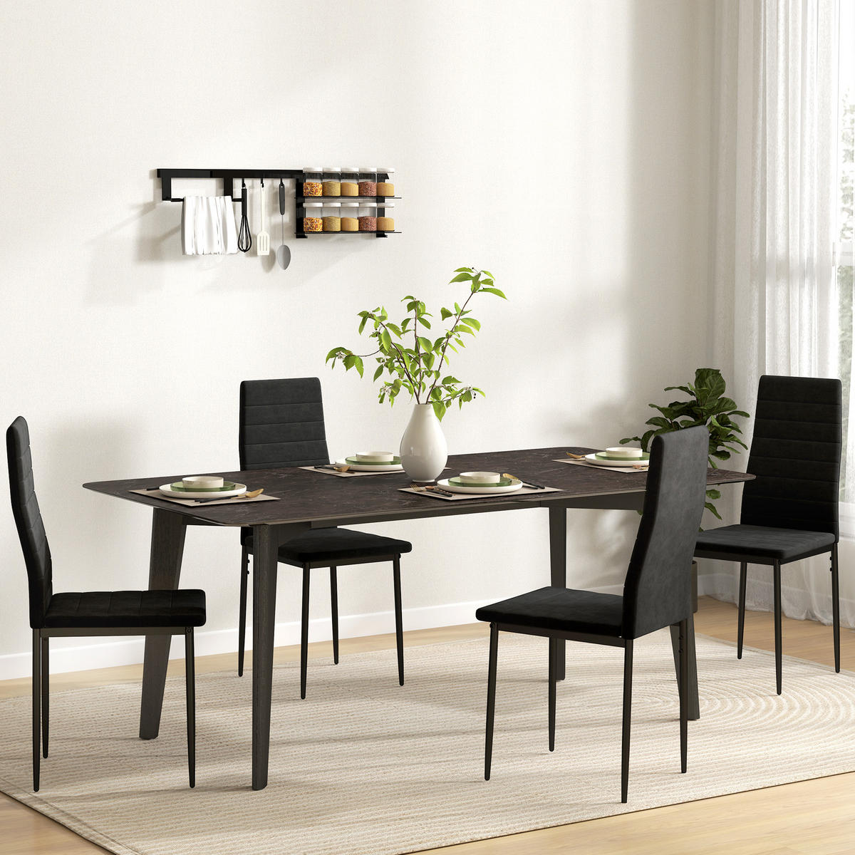 STUHL 4er-Set Schwarz 54.0/41.0/97.0 cm - Schwarz, Textil (41/97/54cm)