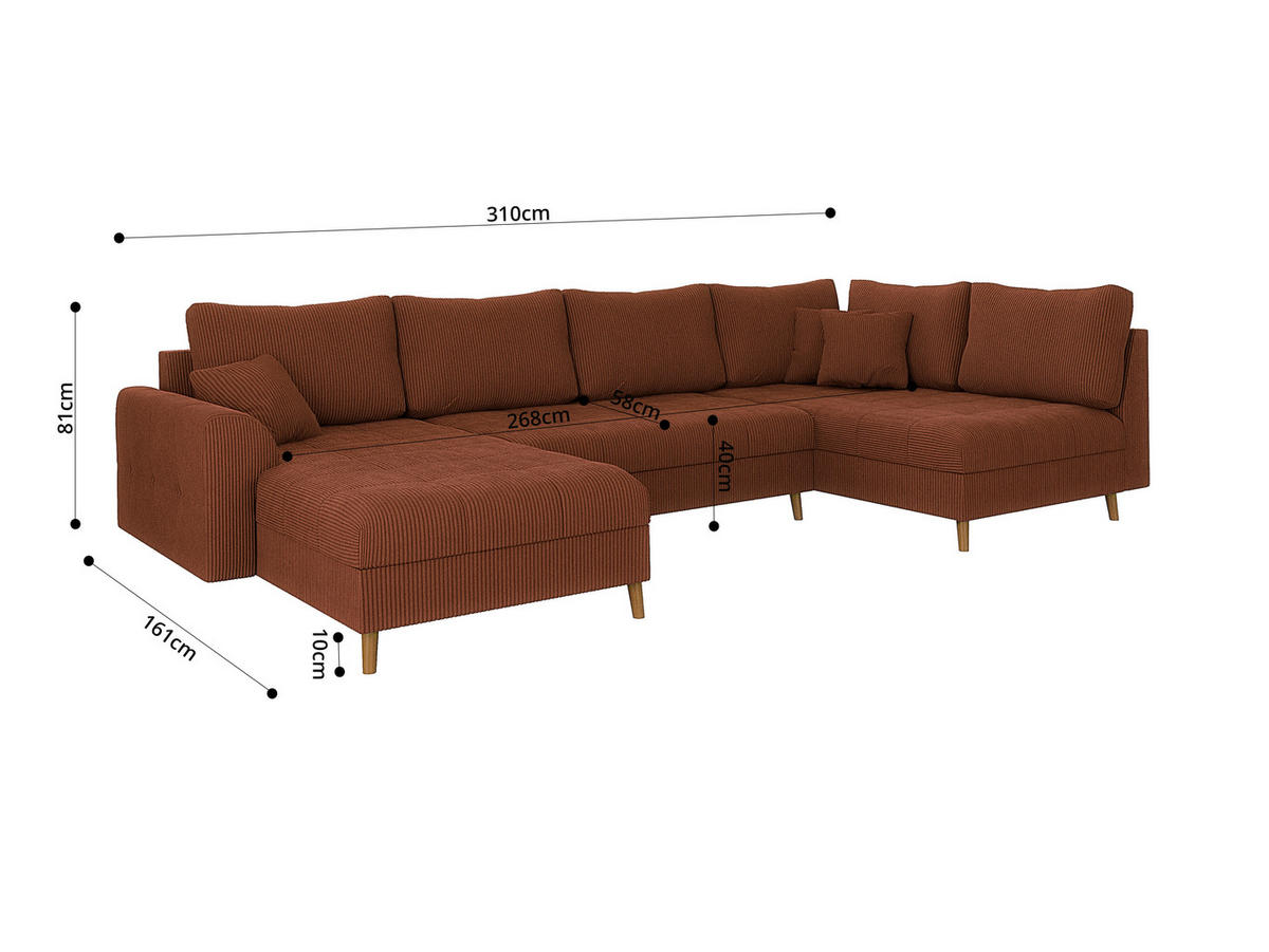 WOHNLANDSCHAFT inkl. Hocker Alma Terrakotta Cord - Terra cotta/Braun, Holz/Textil (310/81/161cm) - S-Style Möbel
