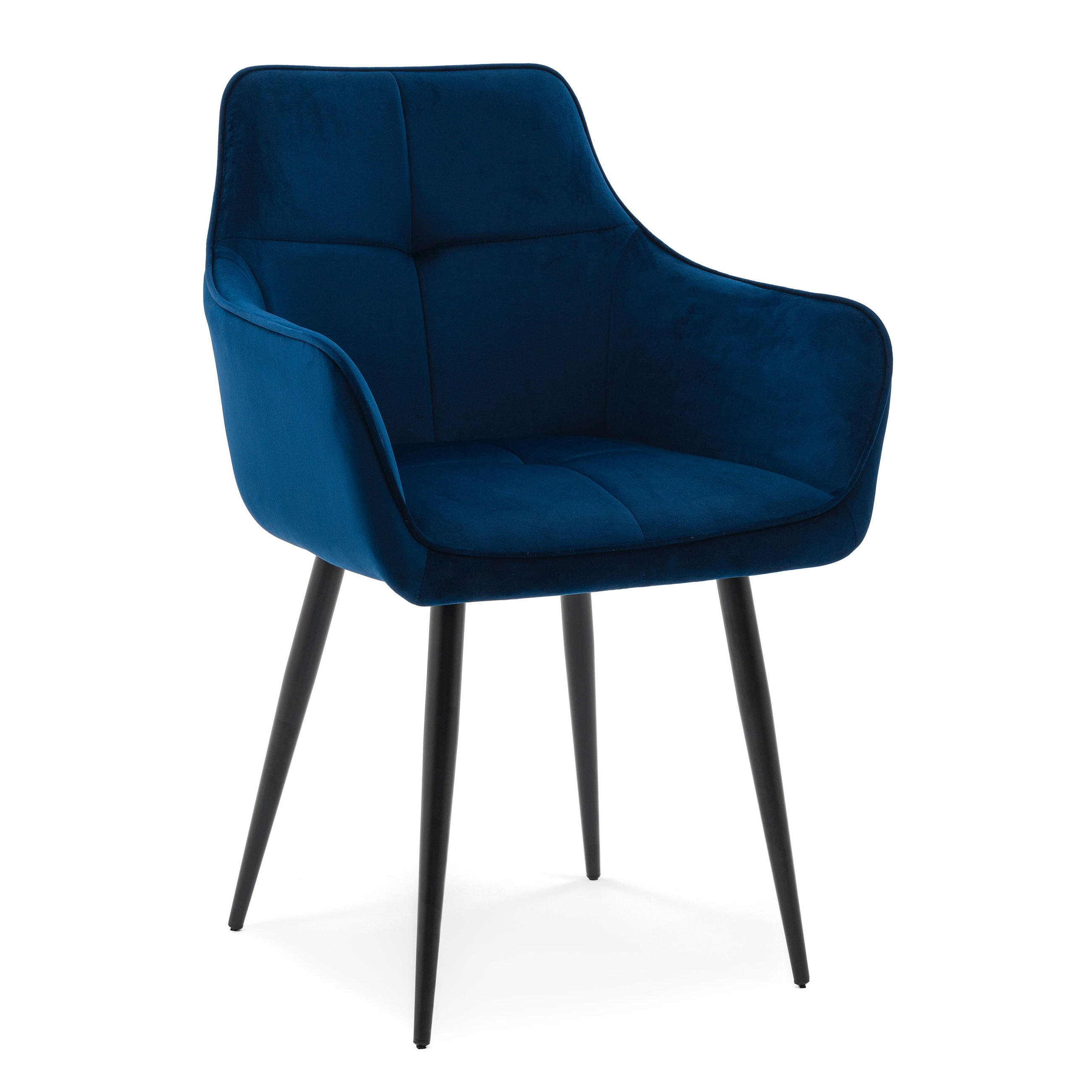 STUHL QUATTRO gepolstert mit Steppung - dunkelblau - Samt Velours - Schwarz/Dunkelblau, Textil/Metall (58/88/58cm) - NEW HOME