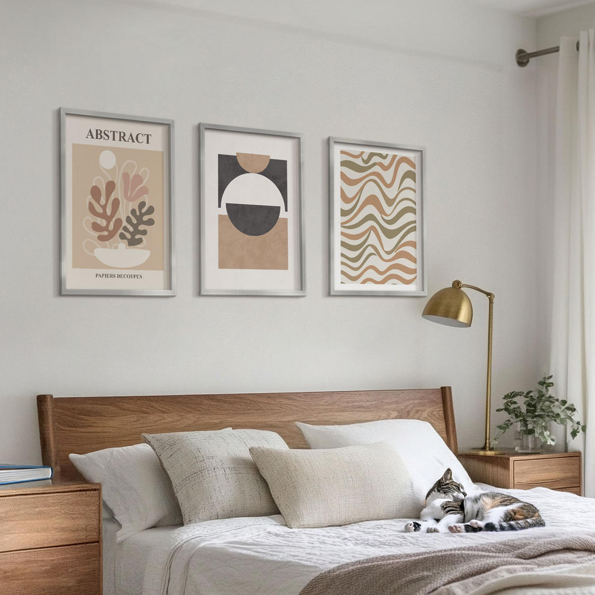 WANDBILDER 3er Set - 40x60 cm Silberner Rahmen - Abstrakte Formenmuster - Silberfarben, Kunststoff (40/60cm) - ArtPrintCave