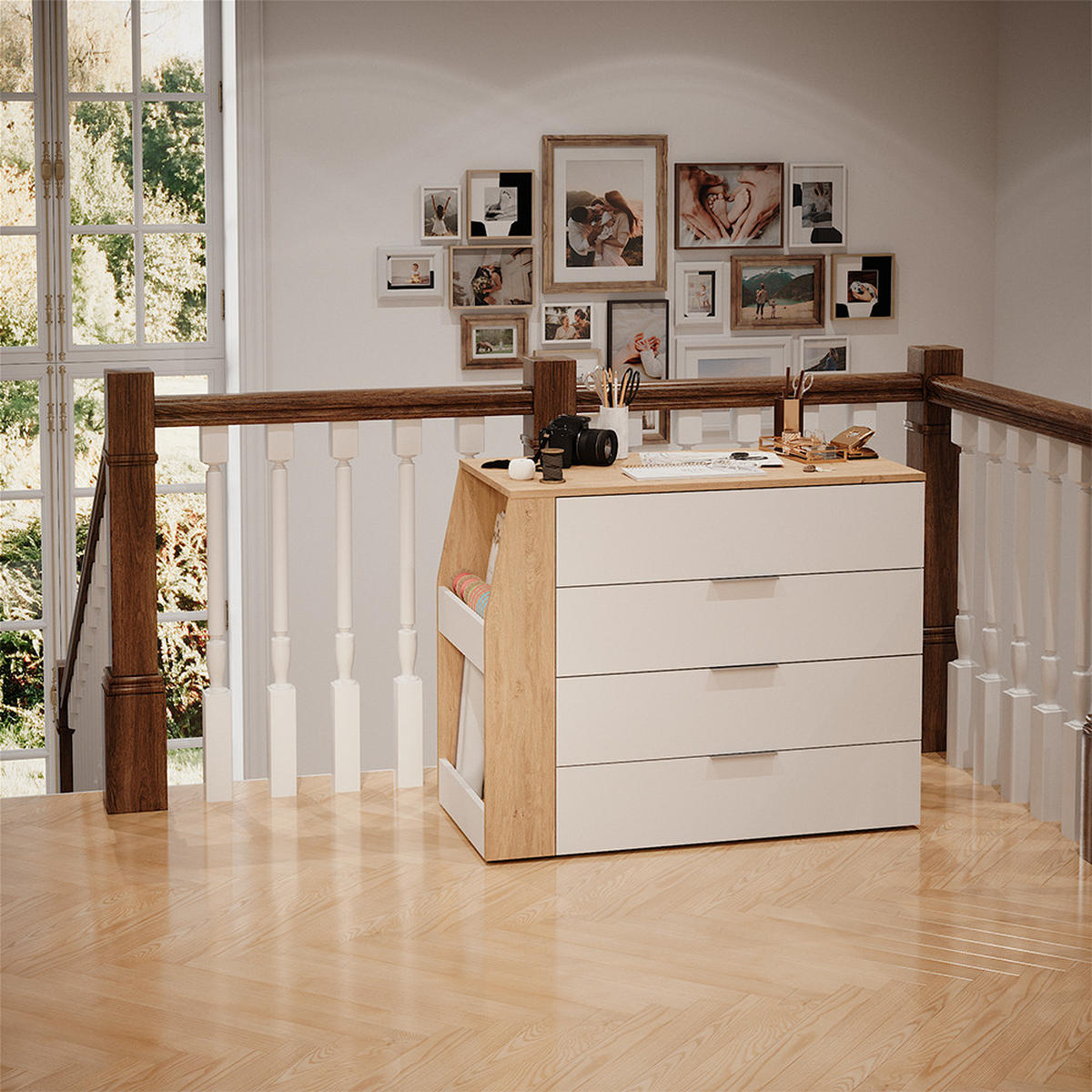 BASTELTISCH Iva Weiß 95.5 x 80 cm ausklappbar, 4 Schubladen - Weiß, Holzwerkstoff (47/95.5/80cm) - Vicco