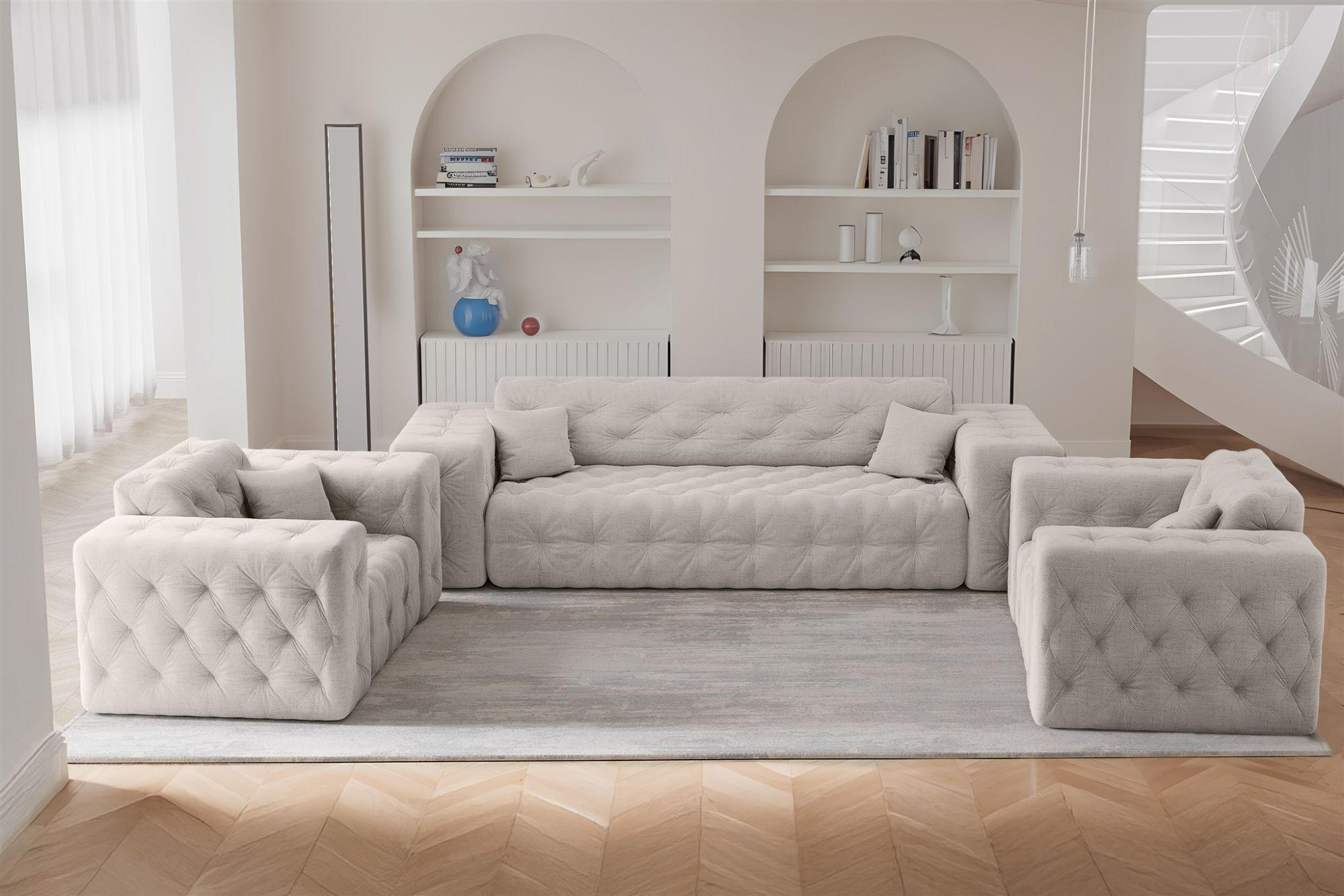 SOFASET Chantal In Moly - Creme, Holzwerkstoff/Textil (251/78/96cm) - Fun Möbel