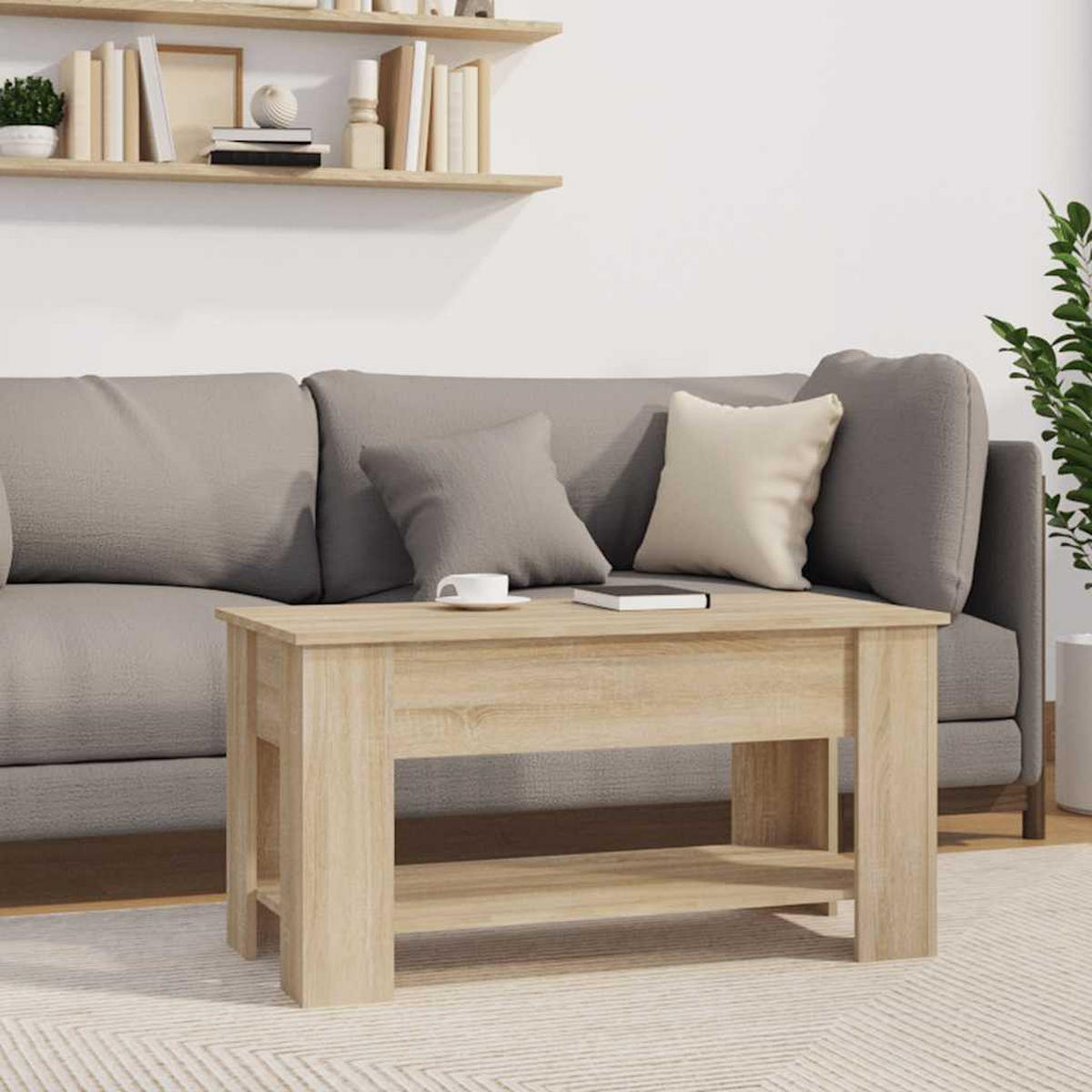 COUCHTISCH 101/49/52 cm aus Holzwerkstoff Sonoma-Eiche mit Höhenverstellbarer Tischplatte - Sonoma Eiche, Holz (49/101/52cm) - vidaXL