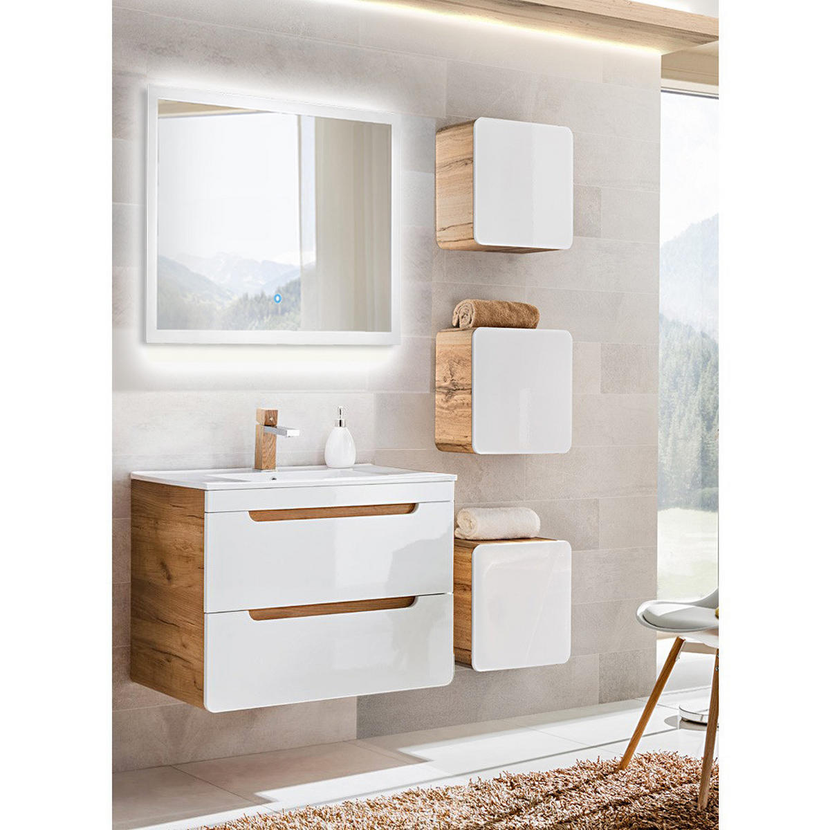 BADMÖBEL-SET 5-TLG. Luton-56 - Weiß, Holzwerkstoff (130/200/46cm) - Lomado