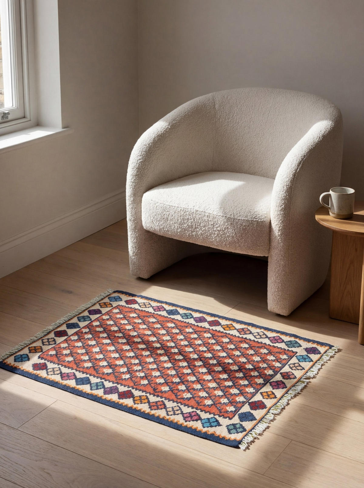 HANDWEBTEPPICH Kelim Senneh Rot 82/62 cm Schurwolle - Rot, Textil (62/82cm) - Looma