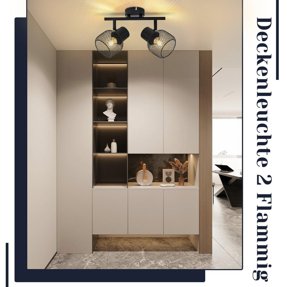 DECKENLEUCHTE Lydia 2-flammig 32/15/21 cm - Schwarz, Metall (32/15/21cm) - Nettlife
